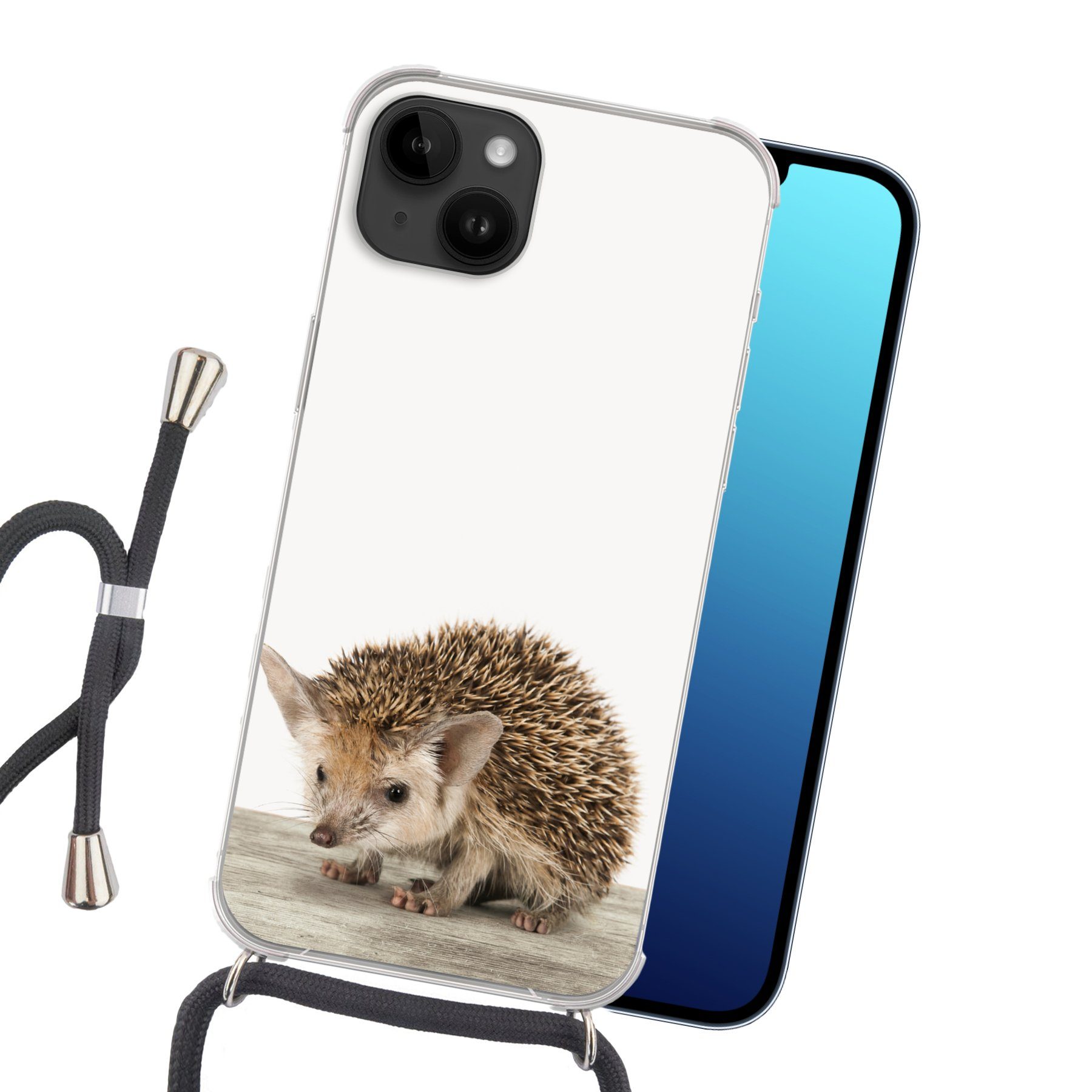 MuchoWow Handyhülle für Apple iPhone 14 Igel - Tiere - Jungen - Mädchen, Tragbare Handyhüllen mit Kette zum umhängen, Handykette Handyband