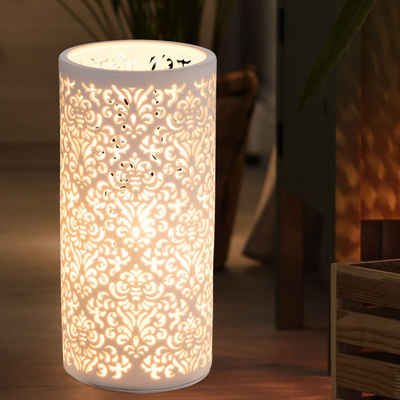 etc-shop LED Tischleuchte, Leuchtmittel inklusive, Warmweiß, Tisch Lampe Beistell Ess Zimmer Dekor Muster Porzellan Leuchte im