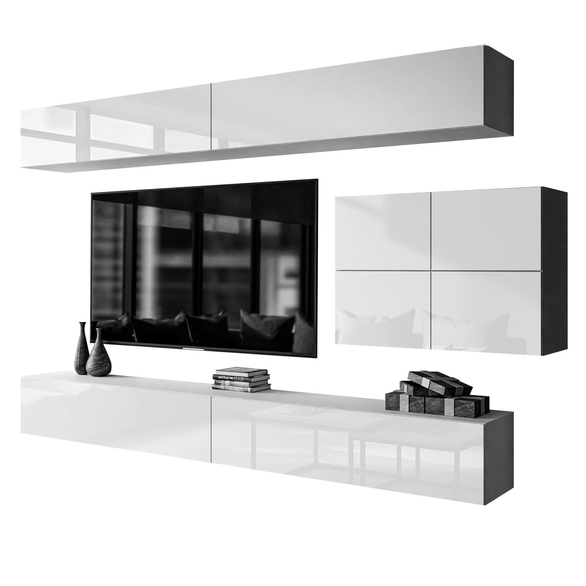 Lookway Wohnwand COLGANTE IV Elegante Hochglanz-Schrankwand mit LED Belucht günstig online kaufen