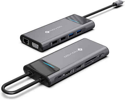 NOVOO »12 in 1 Triple Display« USB-Adapter USB-C zu 100W PD, HDMI*2, VGA, LAN, SD/TF, USB3.0*2, USB2.0*2, 3.5mm, USB-C Adapter