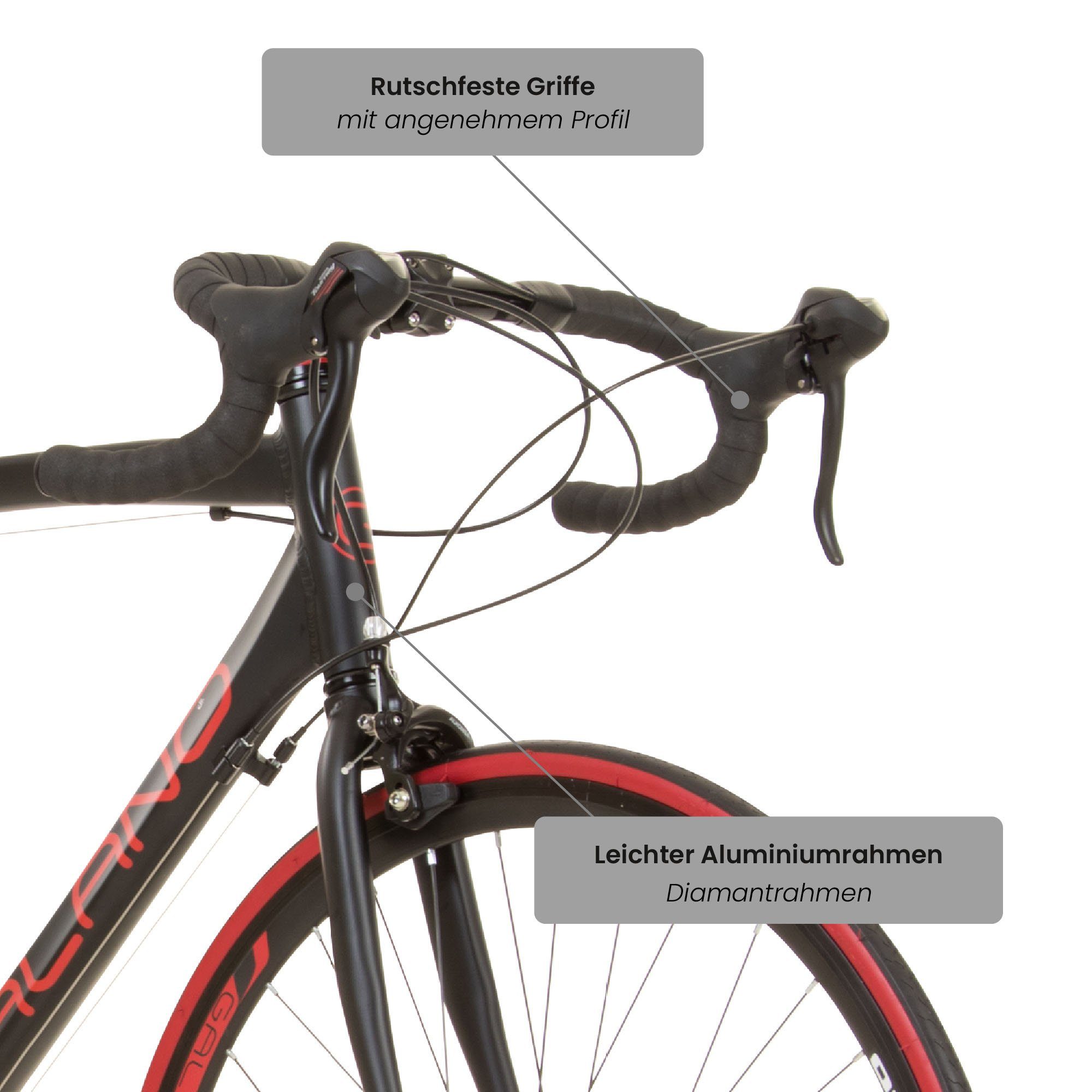150 schwarz/rot Vuelta Bike Fitnessrad - Herren für Road 195 Galano Fahrrad STI, 14 Gang, und Damen Rennrad 28 Kettenschaltung, Zoll cm