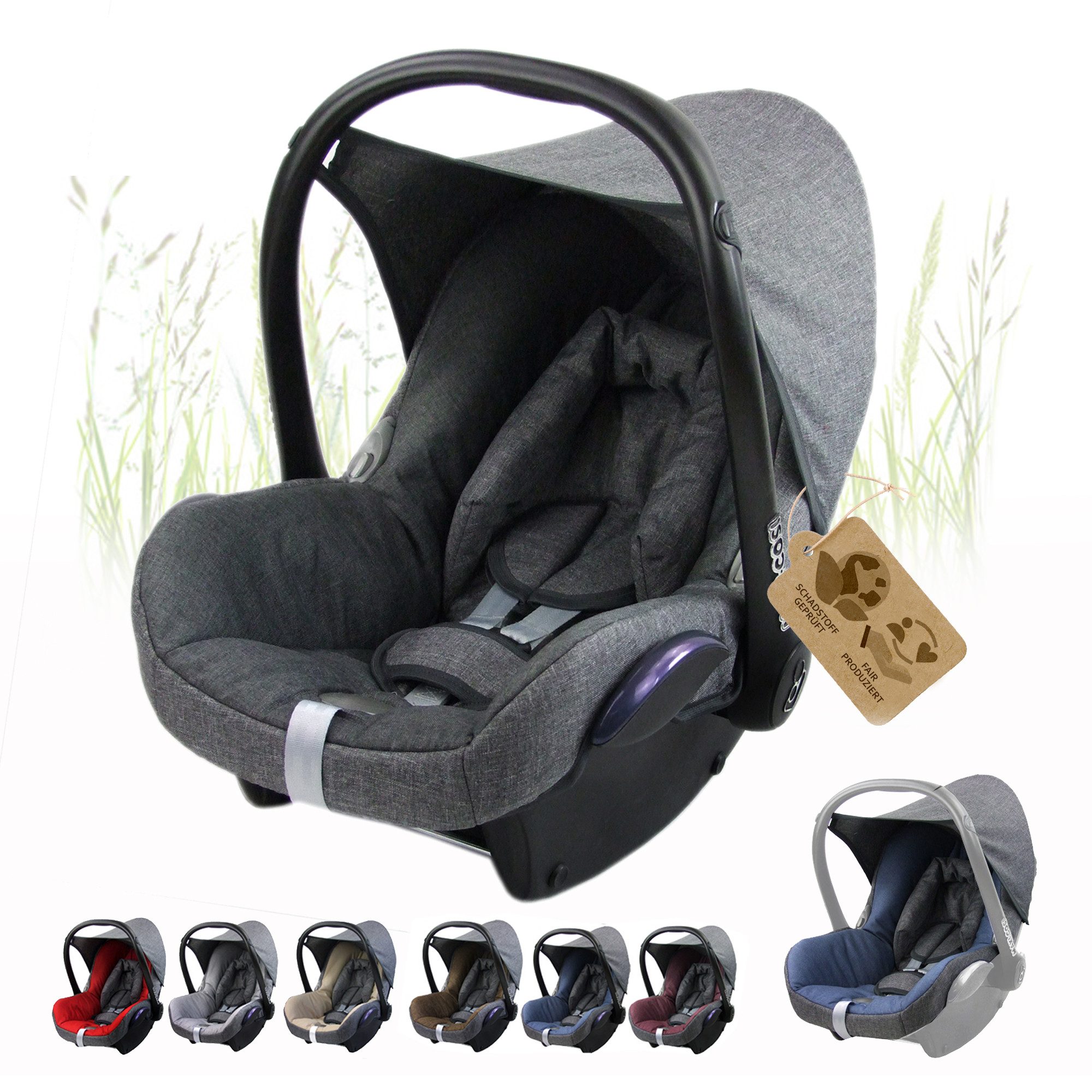 BambiniWelt by Rafael K. Babyschale Ersatzbezug kompatibel mit Maxi Cosi Cabrio Fix Babyschale 6-tlg, ab: 0+, bis: 14 Monate