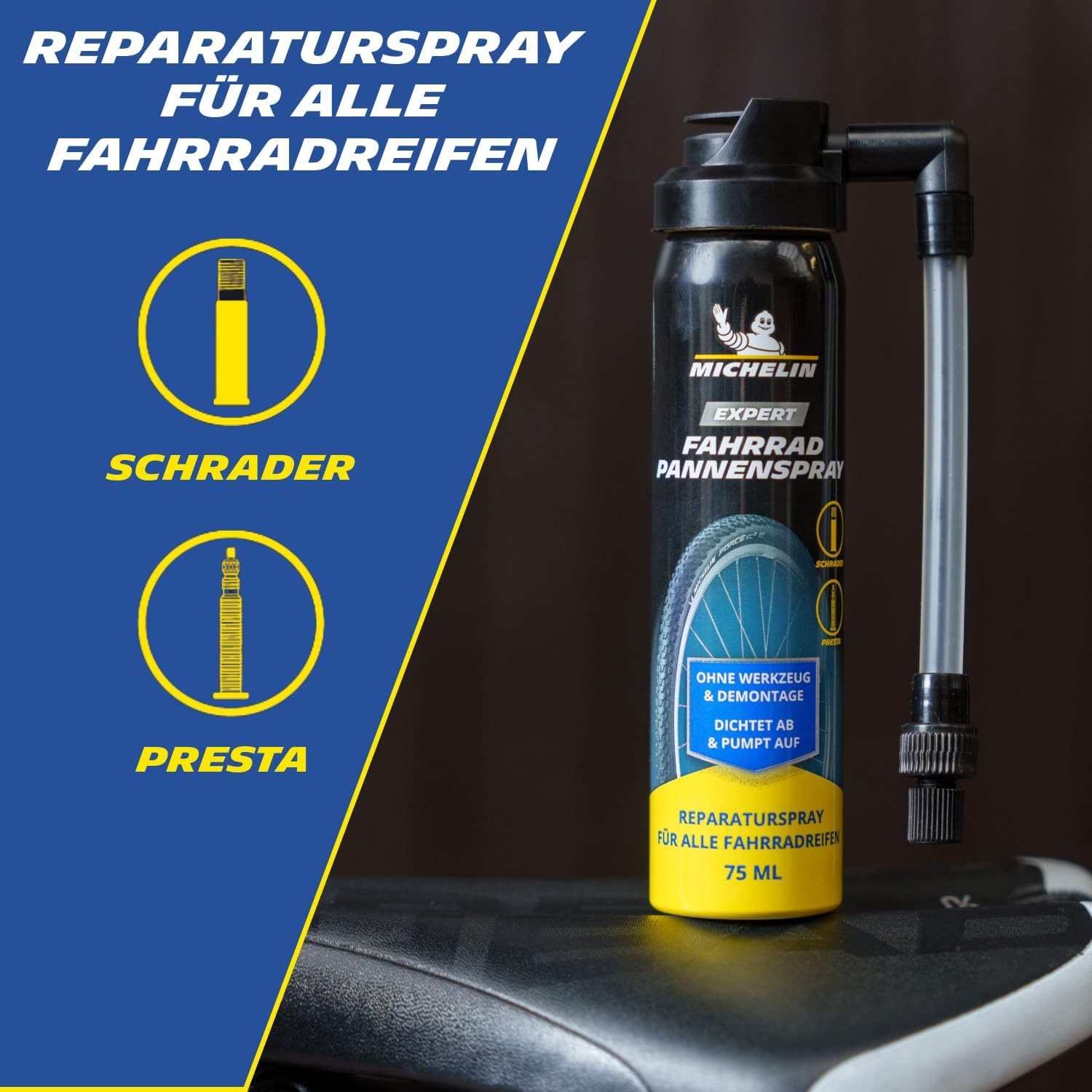 Michelin Reparaturmasse Fahrrad Reifenpannenspray Dose Reifendicht Pannen Spray 75 ml