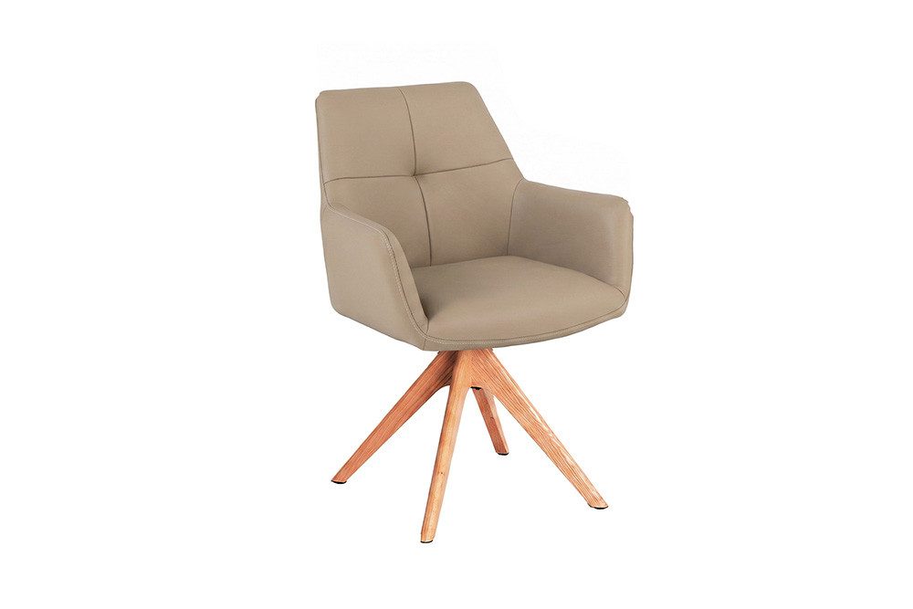 riess-ambiente Drehstuhl ALMARA beige/sand/natur - Eiche, Echtleder, 360°, Massivholz, modern (Einzelartikel, 1 St), Natürlicher Polsterstuhl - ideal f. Ess- & Wohnzimmer oder Home Office
