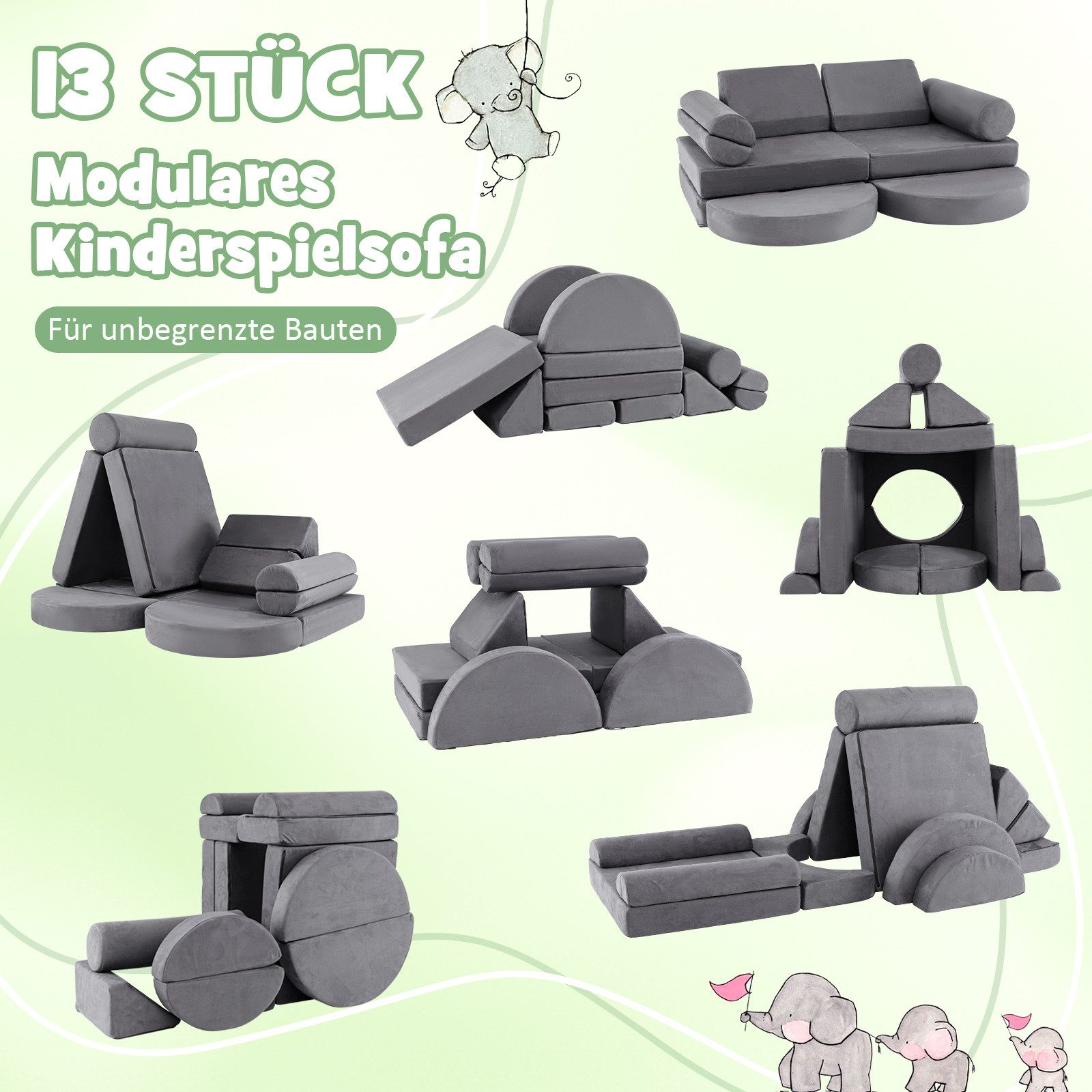 COSTWAY Kindersofa, 13 Teile, Modulares Spielsofa günstig online kaufen