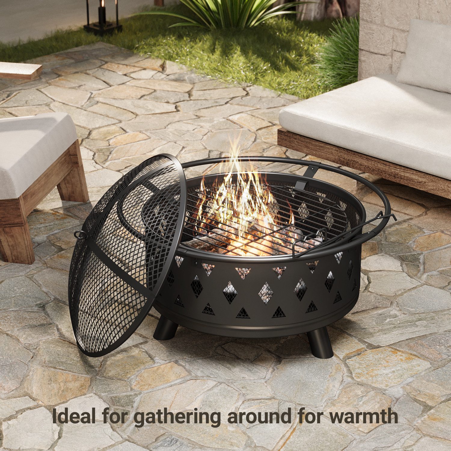 Bealife Feuerschale für den Garten,Feuerschale mit Funkenschutz,Wasserfeste günstig online kaufen