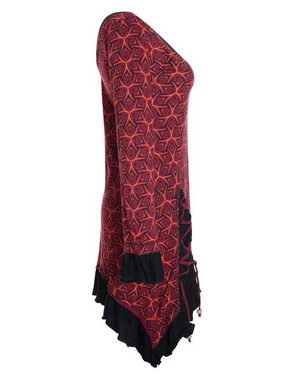 Vishes Zipfelkleid Langarm Kleid Bedruckt Asymmetrisch Rüschen Volant Elfen, Hippie, Festkleid