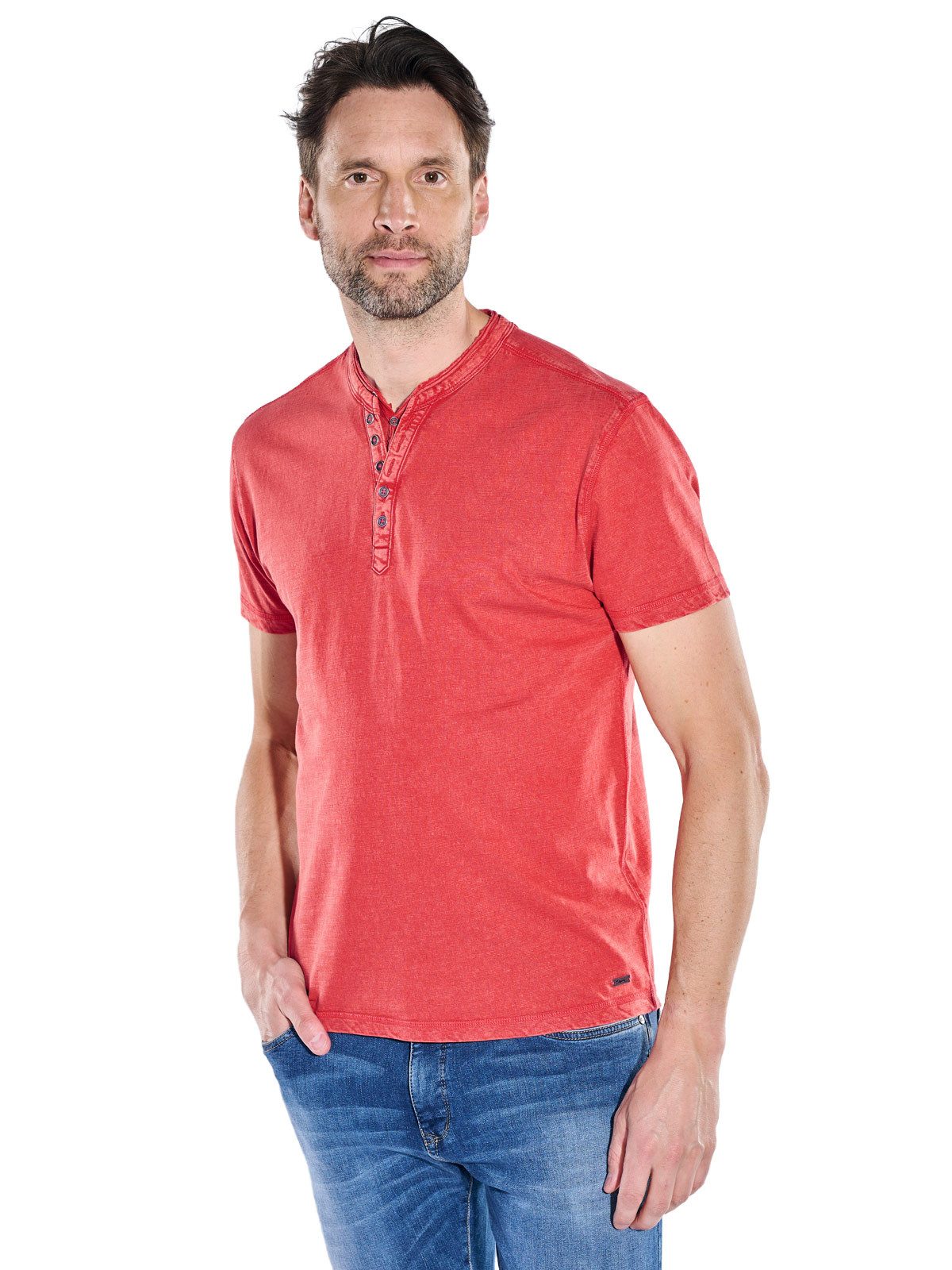 Engbers T-Shirt Herren Henley T-Shirt mit Knopfleiste, Feuerrot