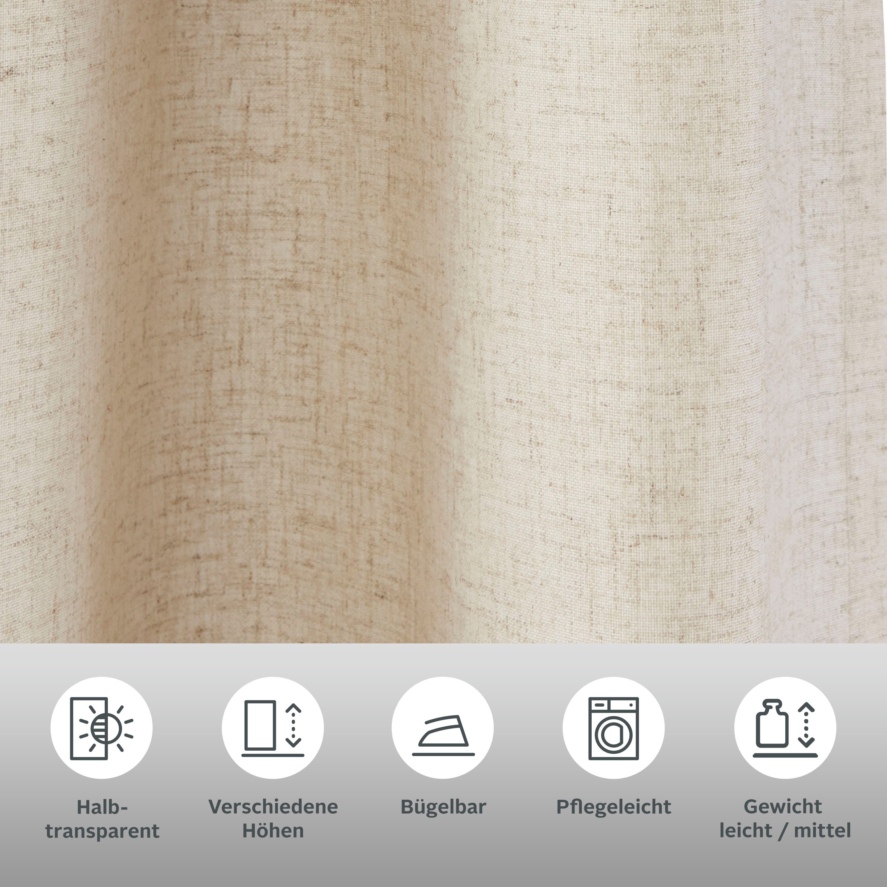 OTTO home Gardine Rudy (1 St), Ösen, halbtransparent, Halbtransparent, Leinenlook, Polyester-Leinen-Mischung
