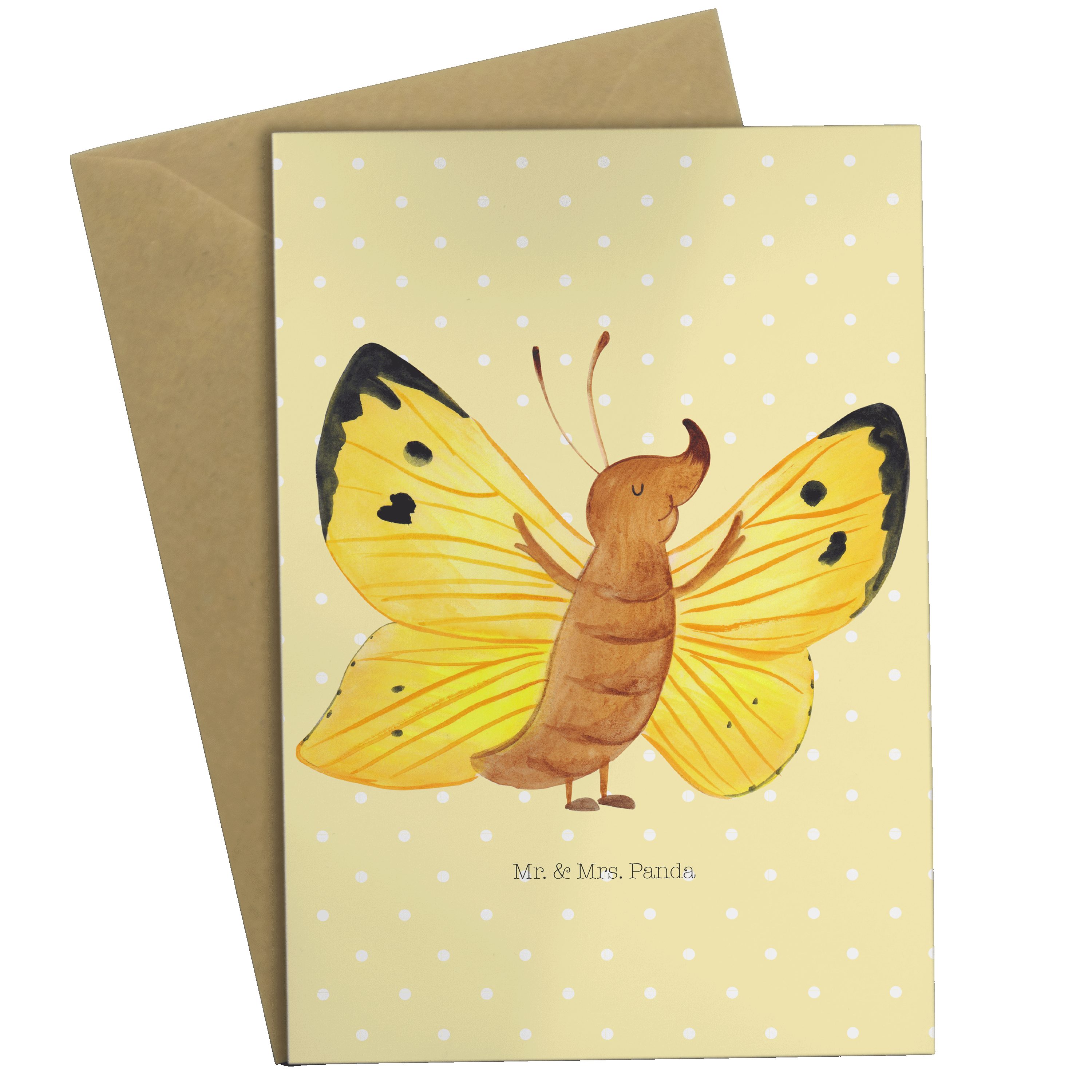Mr. & Mrs. Panda Grußkarte Schmetterling Zitronenfalter - Gelb Pastell - Geschenk, Karte, Tiermo