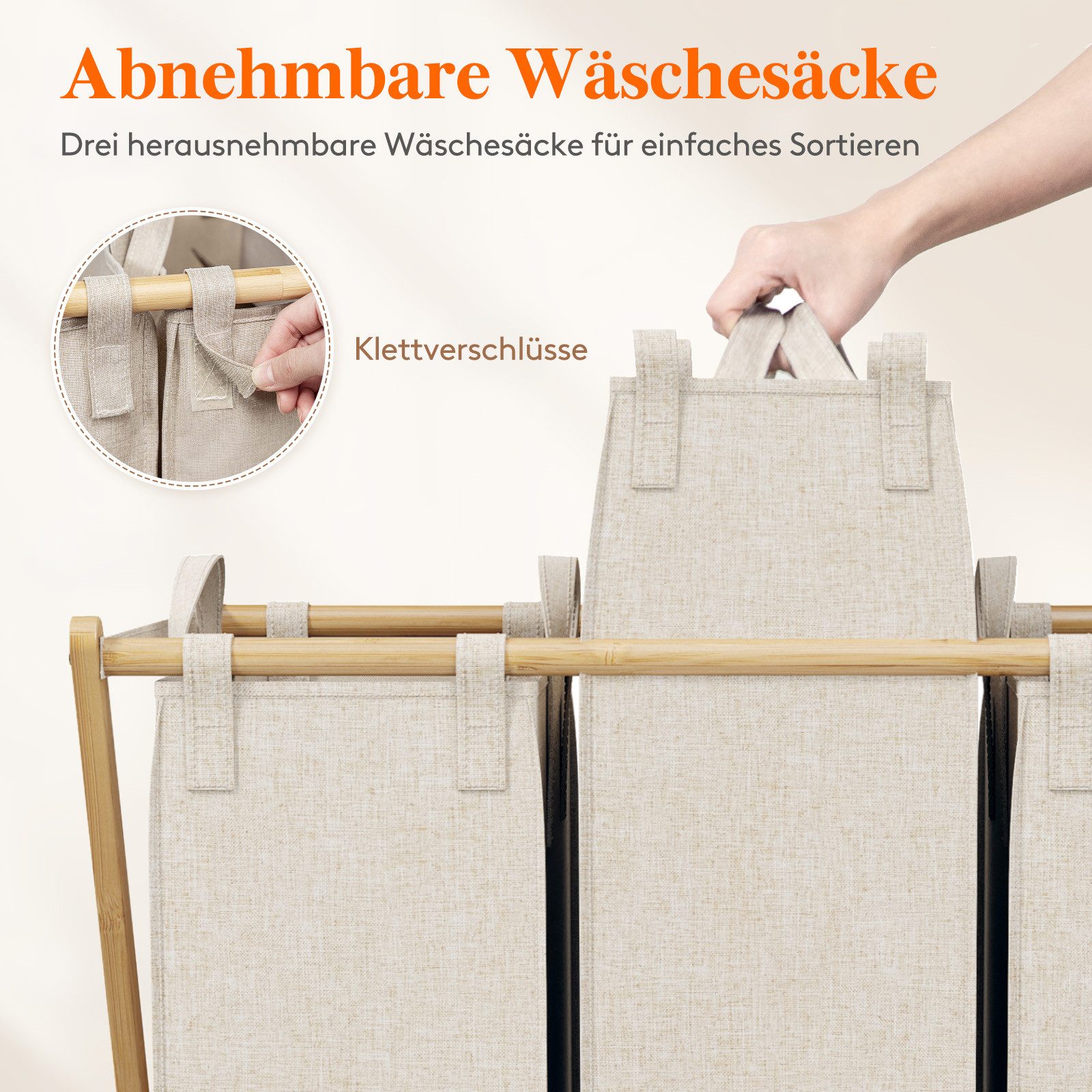Lifewit Wäschebox 3 Fächer Faltbarer Wäschekorb Bambus Frame mit 3 Abnehmba günstig online kaufen