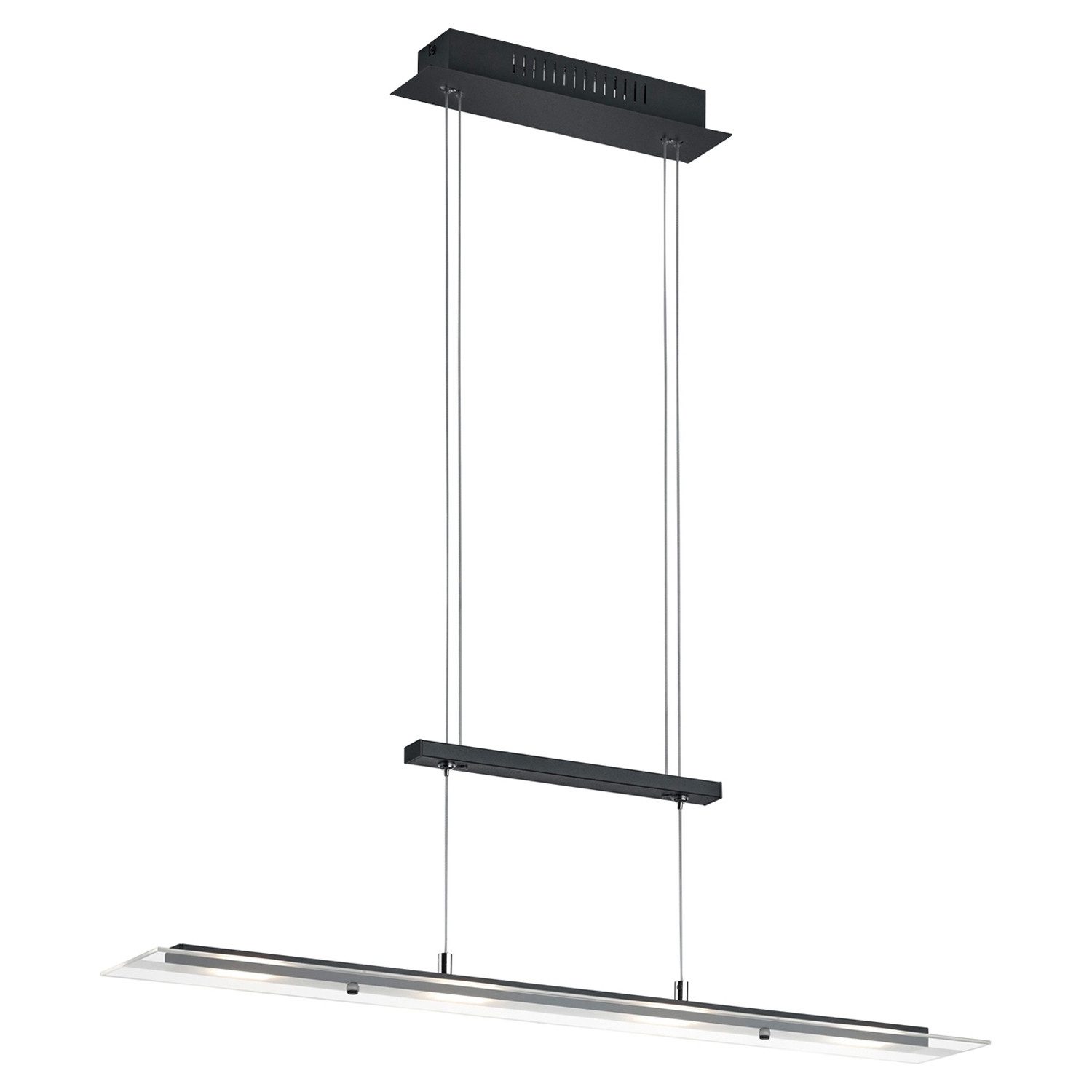 Reality Leuchten LED Pendelleuchte MILOS, 4-flammig, Schwarz, Transparent, Metall, Höhenverstellbar, LED fest integriert, Extra-Warmweiß, Hängeleuchte, Hängelampe