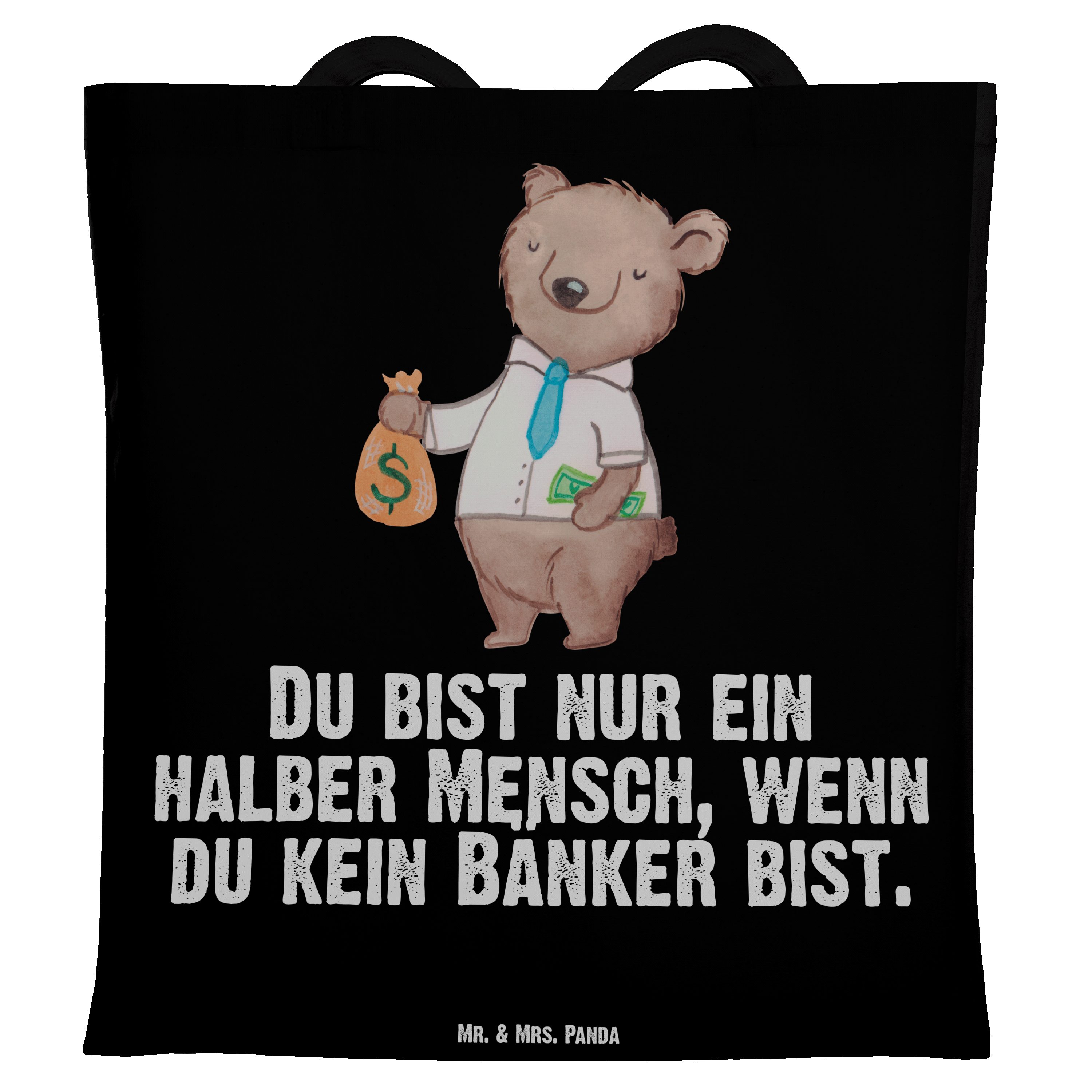 Mr. & Mrs. Panda Tragetasche Bänker mit Herz - Schwarz - Geschenk, Einkaufstasche, Bankfachmann, S (1-tlg)