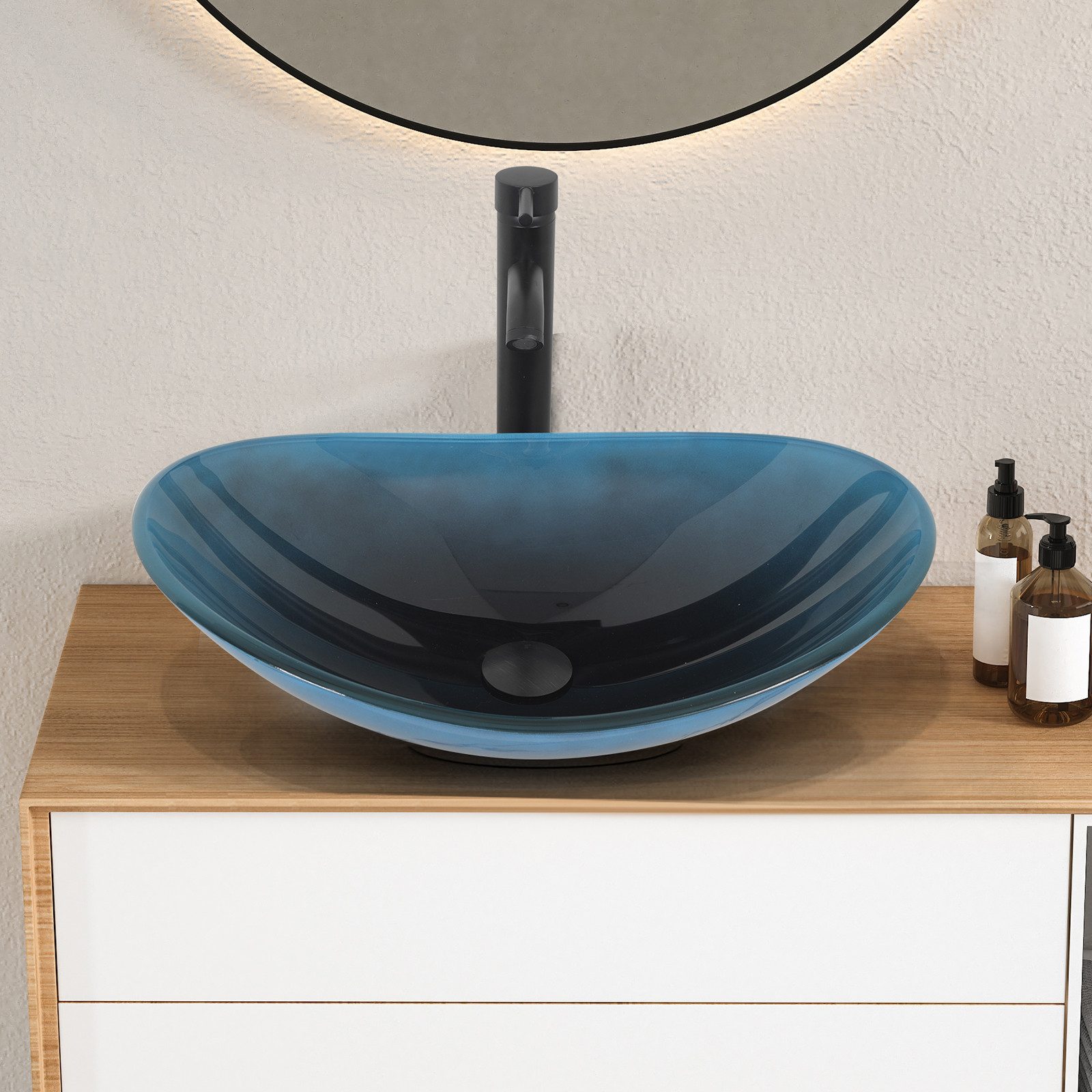 Puluomis Aufsatzwaschbecken Waschbecken Set mit Wasserhahn und Ablaufgarnit günstig online kaufen