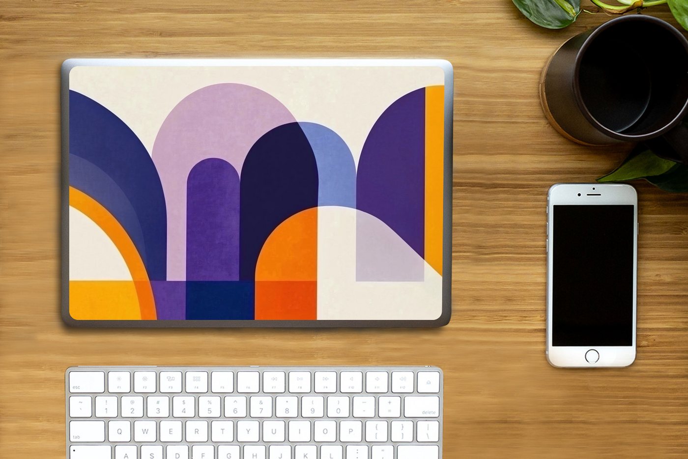 Thumbnail - MuchoWow Laptop-Aufkleber Formen - Abstrakt - Grafik - Orange, (1tlg), Laptop Folien Cover, Aufkleber, Sticker, Schutz v...
