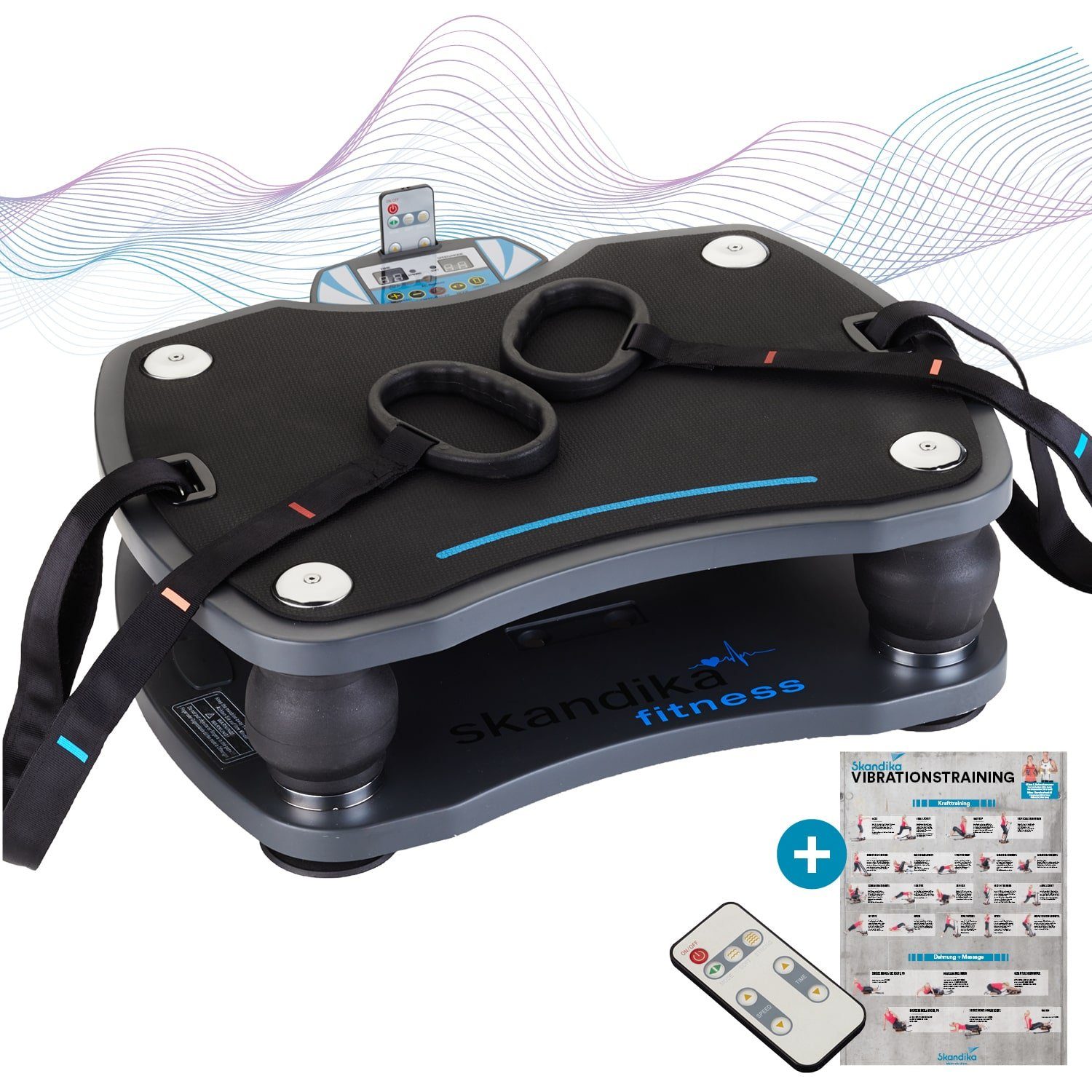 Skandika Vibrationsplatte 500 mit 3D Vibrationstechnologie, 4 Programme, 20 Stufen, inkl. Trainingsbänder, Fernbedienung + Poster, bis 120 Kg