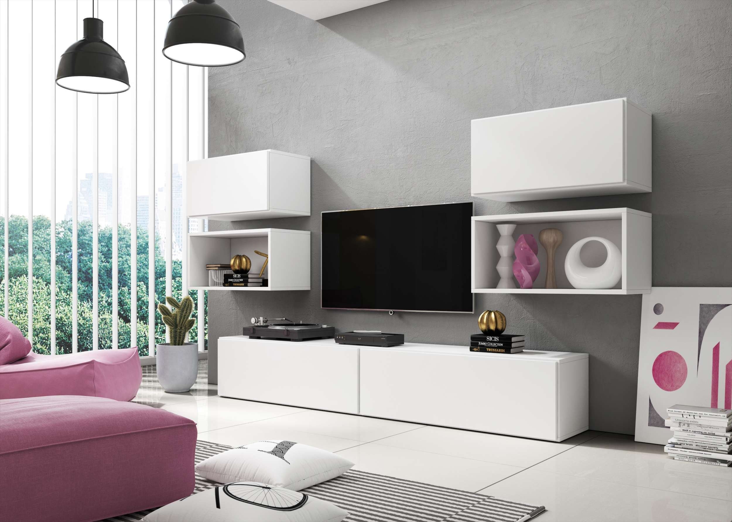 Stylefy Wohnwand Cono III, (Set (6-St), Wohnmöbel, Wohnzimmer-Set), bestehend aus 2xWandregal und 4xHängeschrank, mit Push-to-Open, Modern Design Weiß Matt