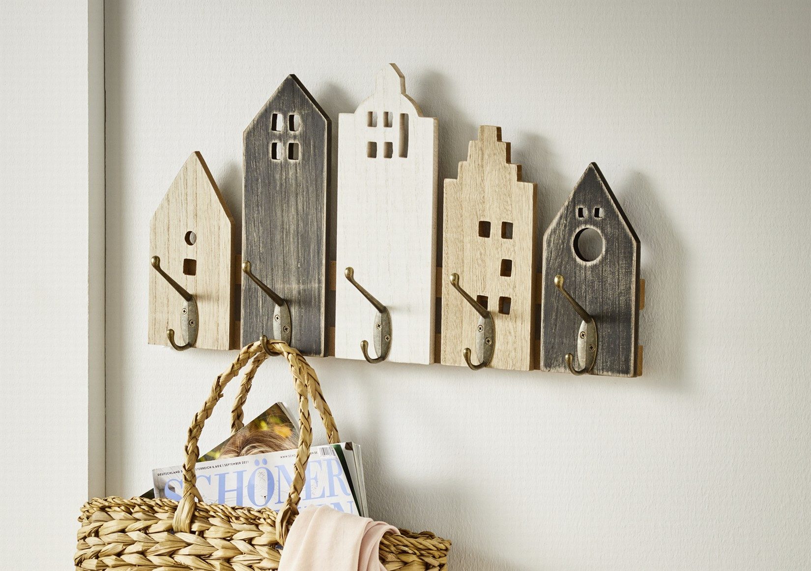 Dekoleidenschaft Wandgarderobe "Skyline" Holz Garderobe, 5 günstig online kaufen