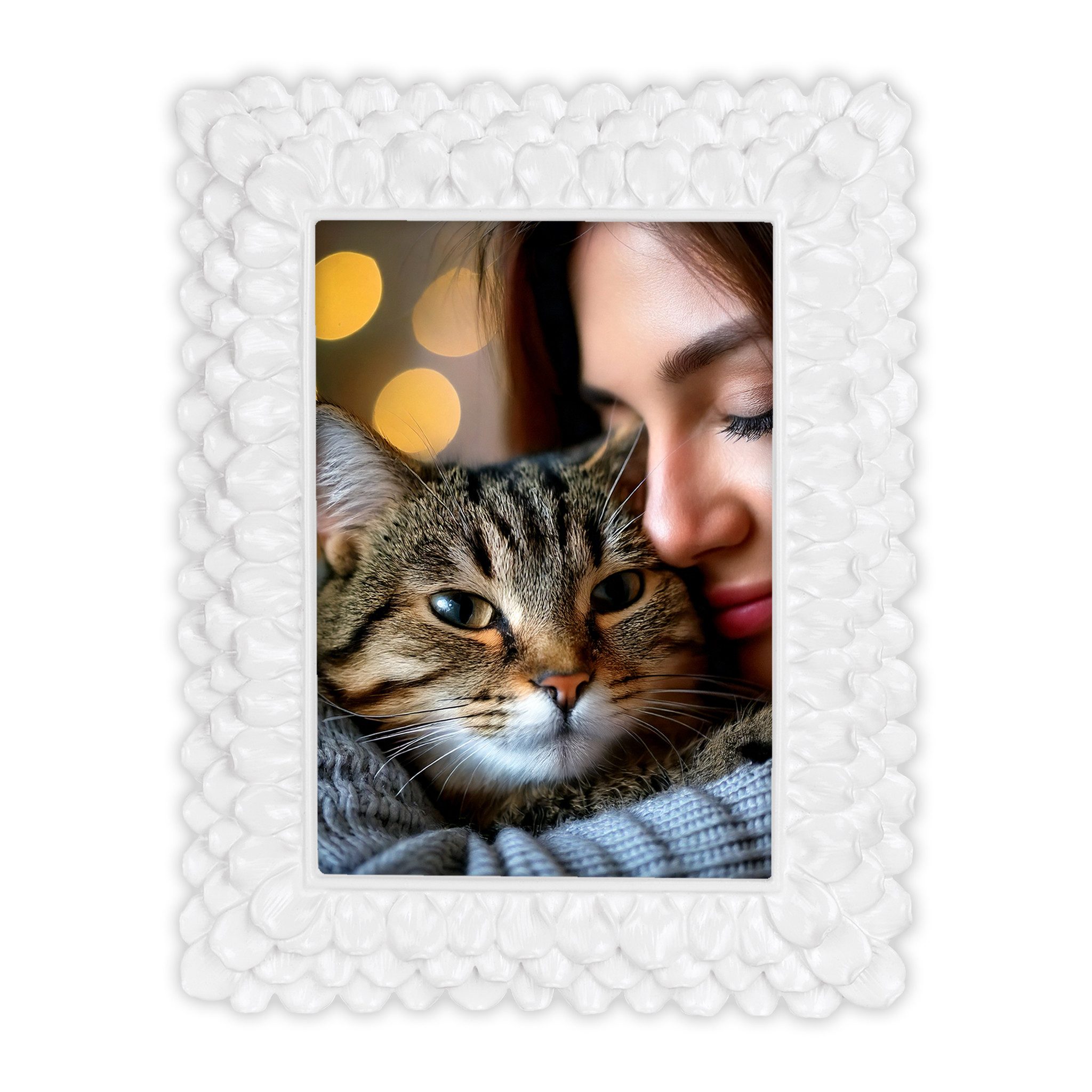 matches21 HOME & HOBBY Bilderrahmen Eleganter Bilderrahmen 13x18 cm aus Harz, mit 3D Blütendesign, (1 St), Weißer Fotorahmen zum hinstellen