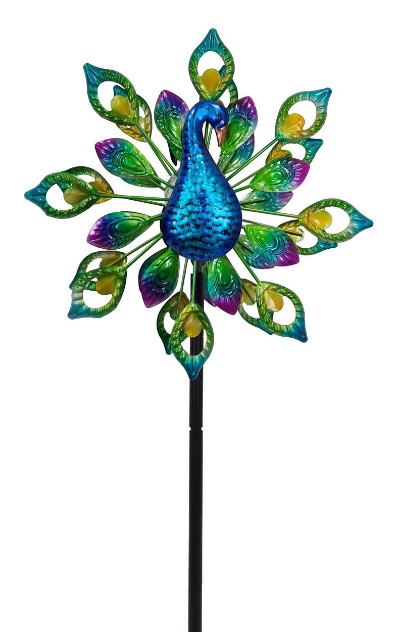 abc HOME LED Gartenleuchte Pfau, Windrad, LED, Solarpanel, Lichtsensor, Farbwechsel