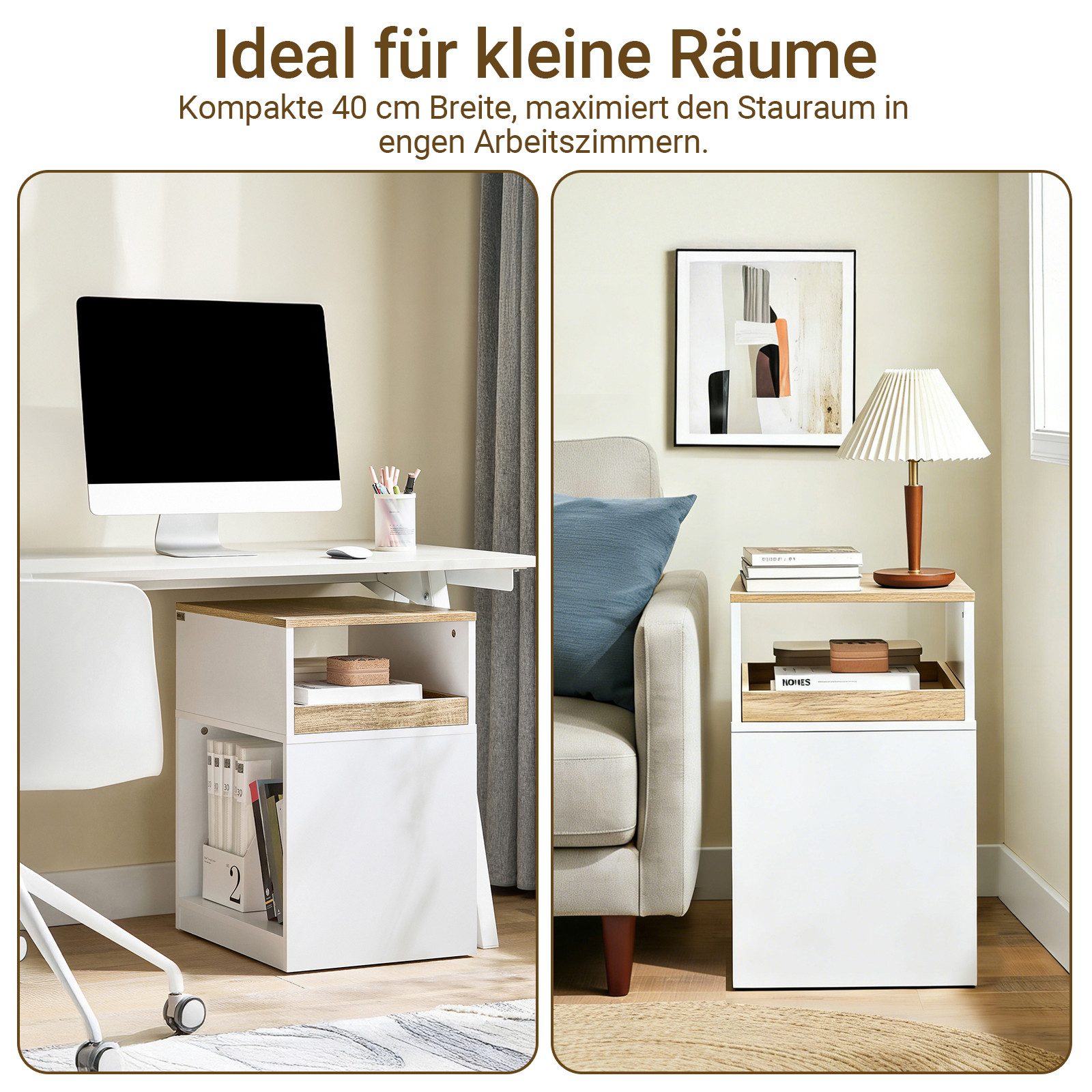 SoBuy Druckertisch ASK08, Rollcontainer mit Schubladen, Nachttisch, Beistelltisch, Rollcontainer Aktenschrank mit Rollen Rollwagen Lagerschrank
