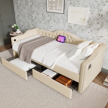 MODFU Daybett Tagesbett Schlafsofa (90x190cm), mit USB Type C Ladefunktion und 2 Schubladen
