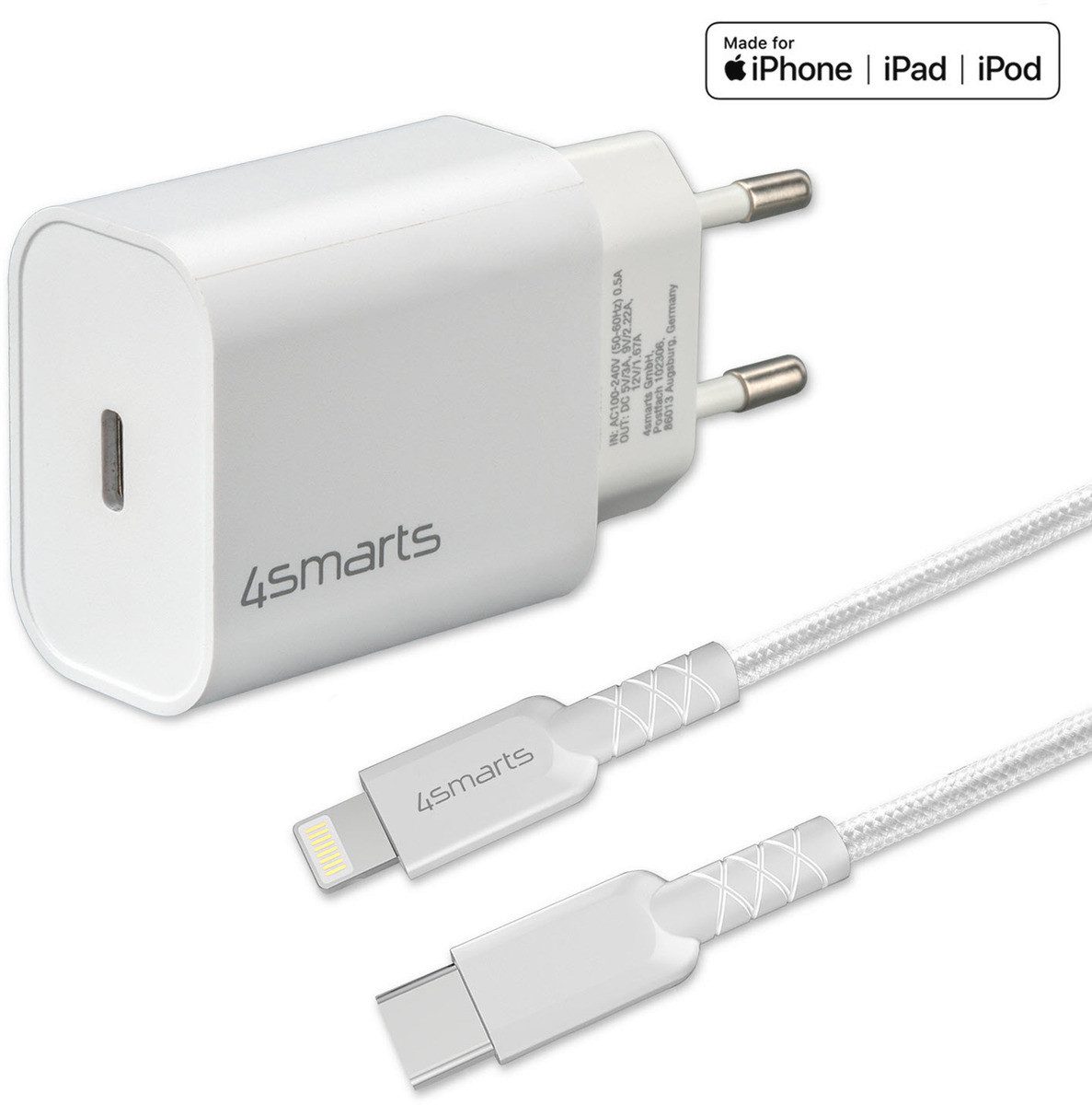 4smarts 4smarts Schnelllade-Set 20W mit 1,5m Lightning Kab Universal-Netzteil (geflochten)