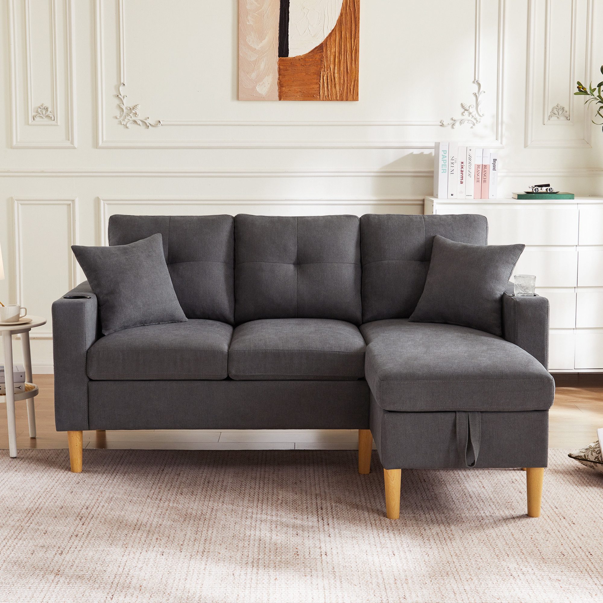 STILVORA Ecksofa 3-Sitzer-Sofa mit Kissen,Chaiselongue&Getränkehalter,Relax günstig online kaufen