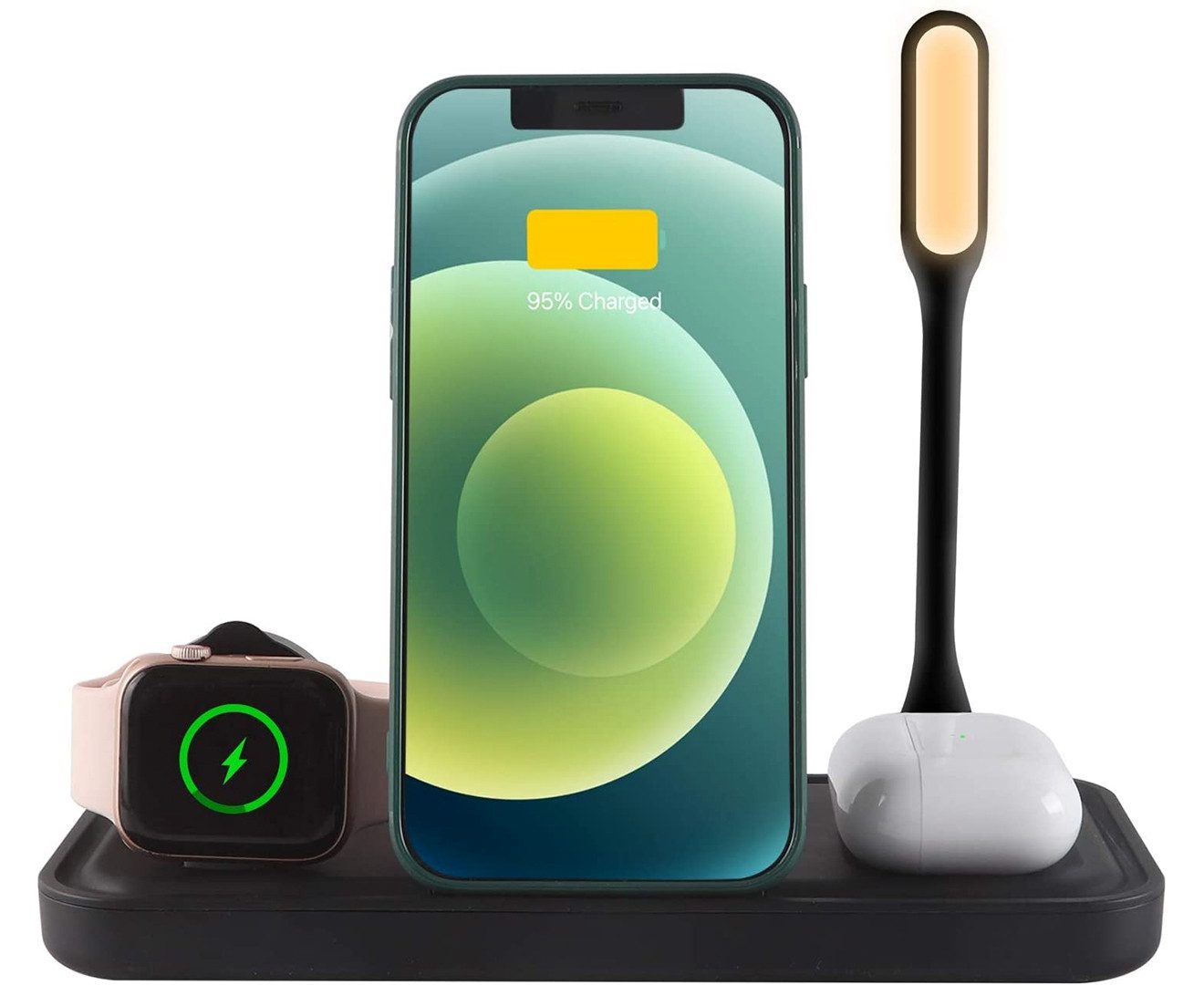 NEWQI Faltbare 3-in-1 Wireless Charging Station mit LED-Lampe und Ventilator Wireless Charger (2000,00 mA, Kompaktes 3-in-1 Set: Wireless Charger, USB-C Kabel,  – Bild 3 von 5