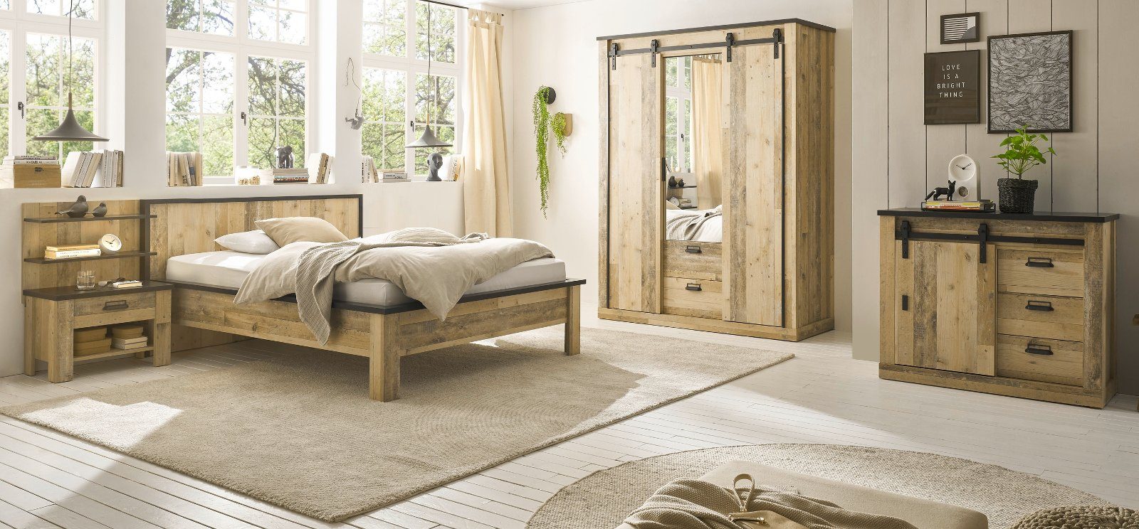 Schlafzimmer-Set Used Stove, x Wood, (in 140 Soft-Close-Funktion 3-teilig, Furn.Design cm), 200