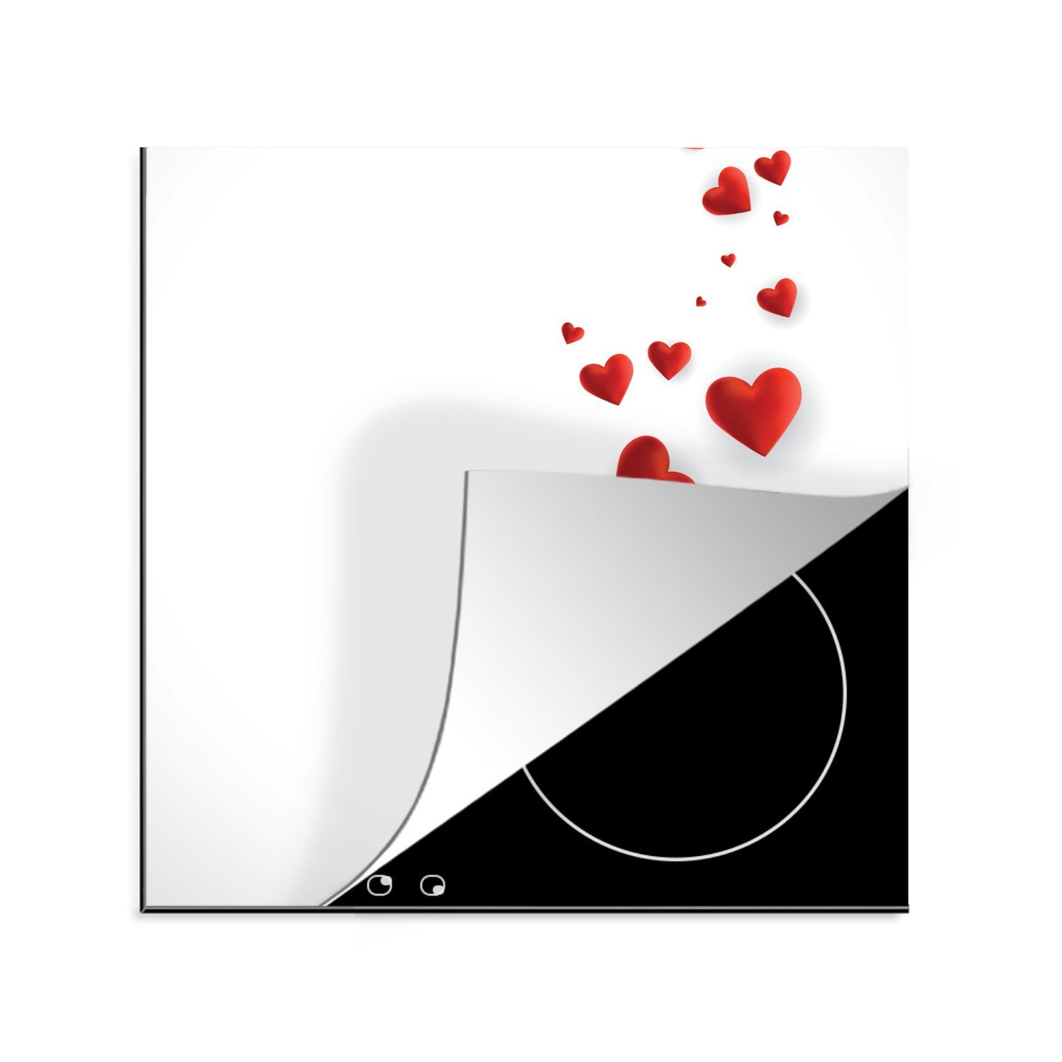 MuchoWow Herdblende-/Abdeckplatte Eine Illustration eines Pfades der Herzen, Vinyl, (1 tlg), 78x78 cm, Ceranfeldabdeckung, Arbeitsplatte für küche
