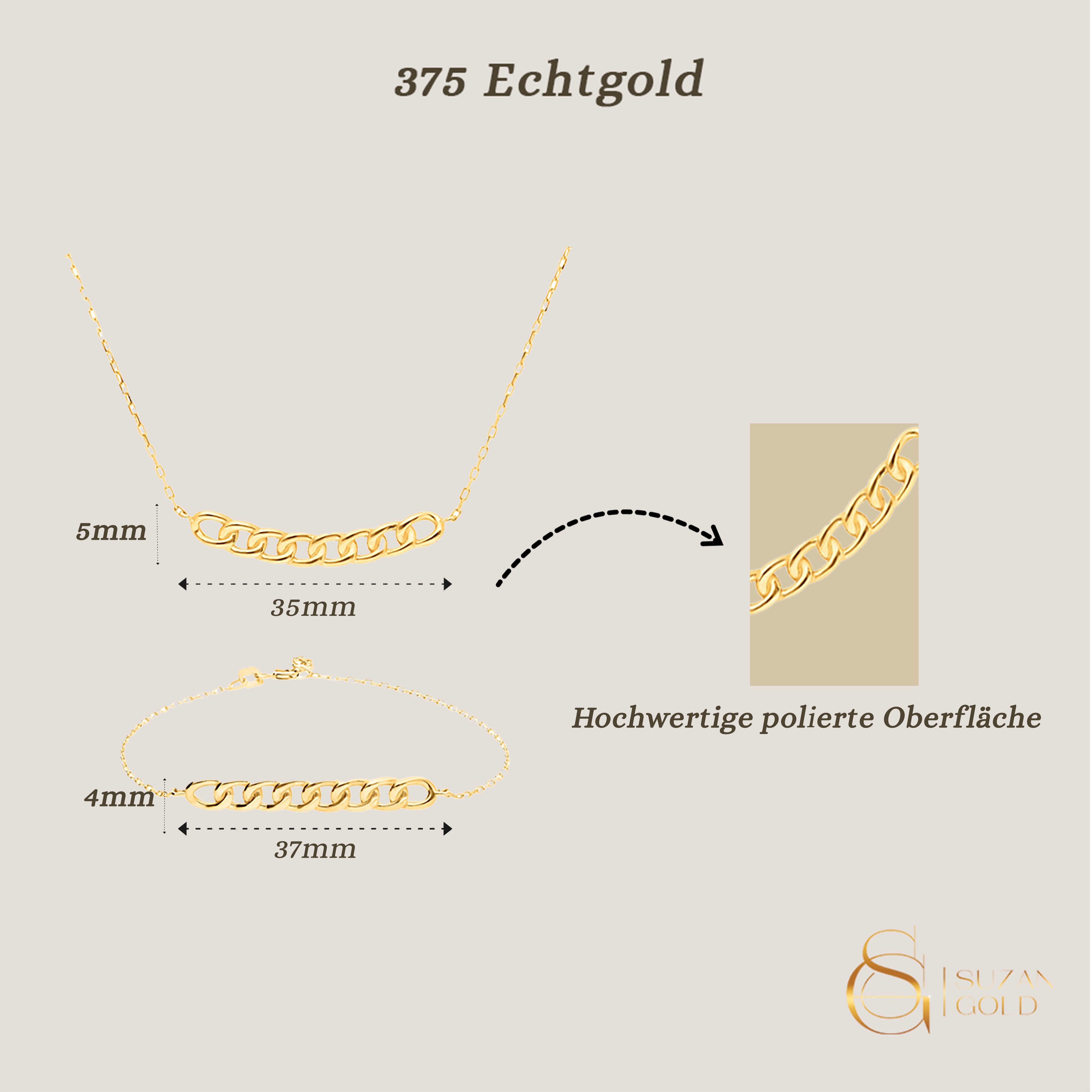 Suzan Gold Schmuckset Echtgold Schmuckset Damen – Curb Kette & Armband aus günstig online kaufen