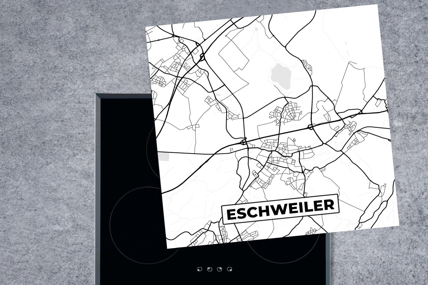 MuchoWow Herdblende-/Abdeckplatte Eschweiler - küche für 78x78 tlg), cm, (1 Stadtplan Vinyl, Arbeitsplatte - Ceranfeldabdeckung, Karte