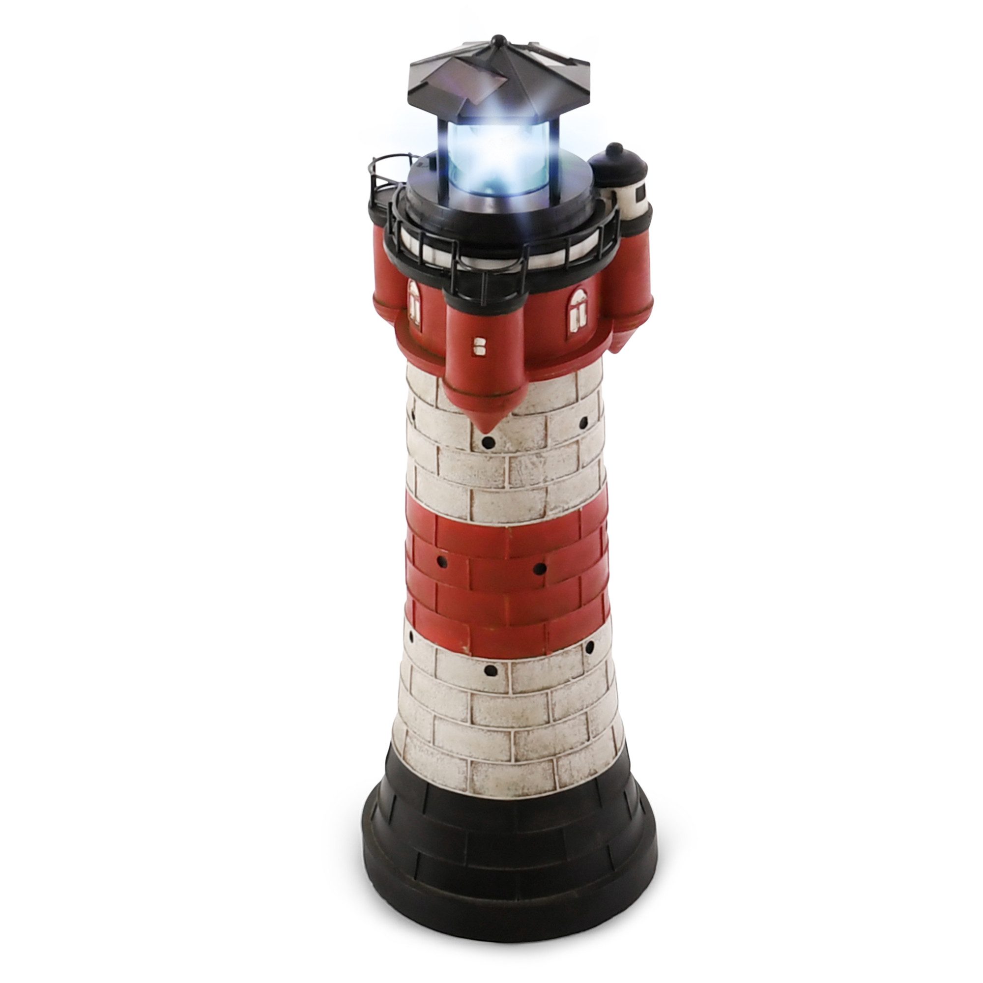 Raburg LED Solarleuchte Garten Leuchtturm Roter Sand mit Dämmerungssensor, rotierender Spiegel, LED, kaltweiß, wechselbare Leuchteinheit, austauschbarer Akku, 2 Solar-Panels