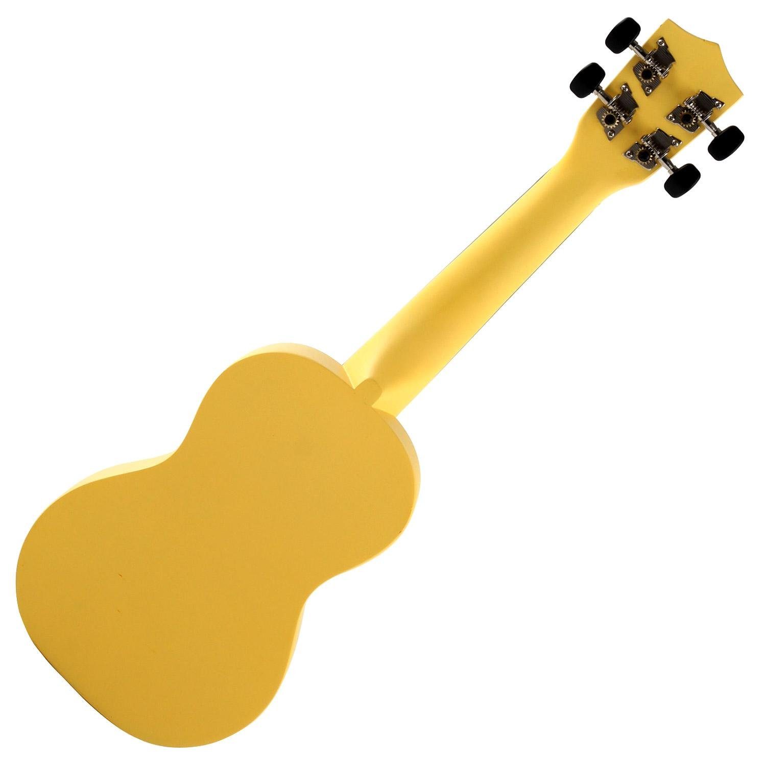 Classic Cantabile Ukulele Sopranukulele (Ukulele, Uke, 15 Bünde, leichtgängige Gitarrenmechanik), Spar-Set inklusive Ukulele-Schule