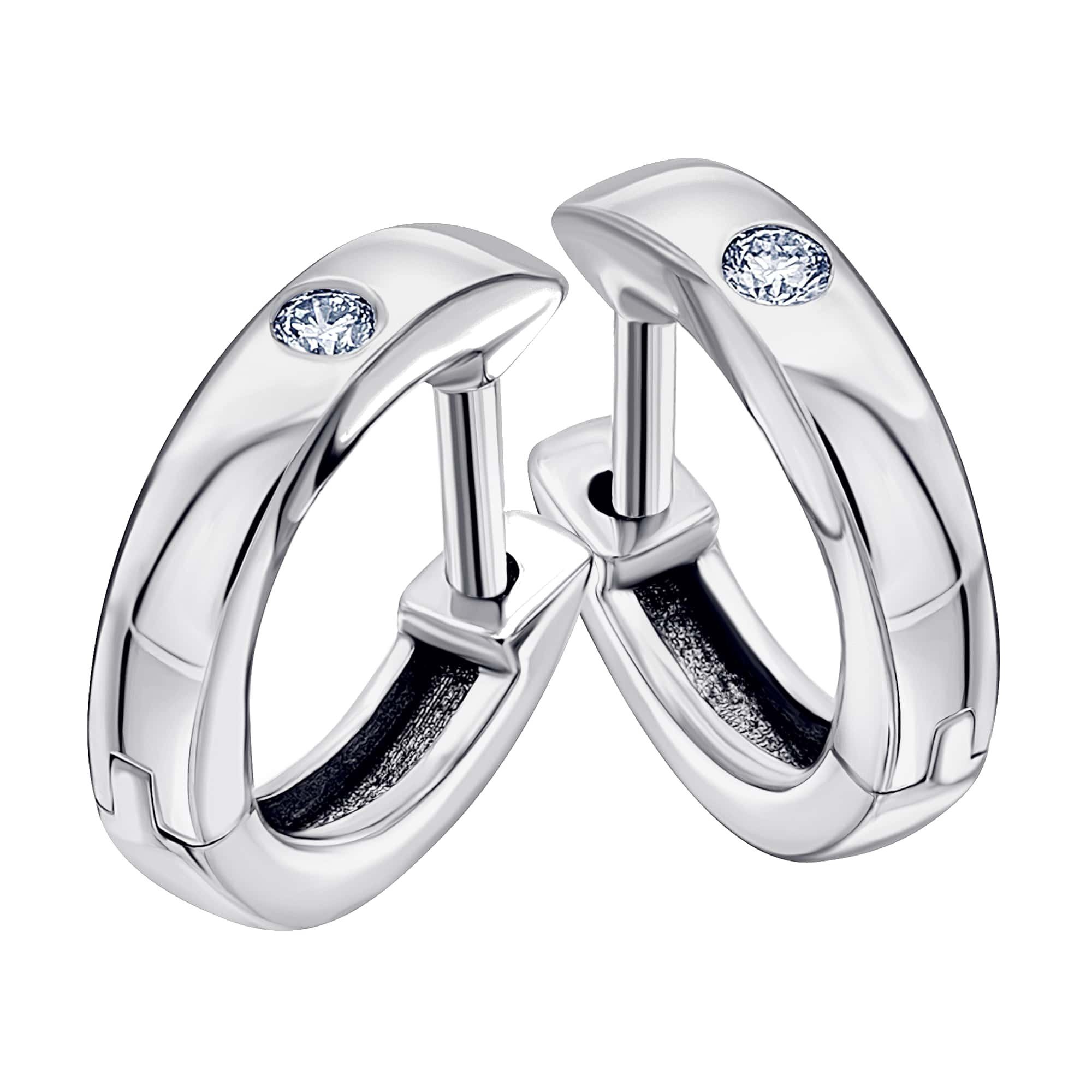 Paar Creolen 0,05 ct Diamant Brillant Ohrringe Creolen aus 585 Weißgold
