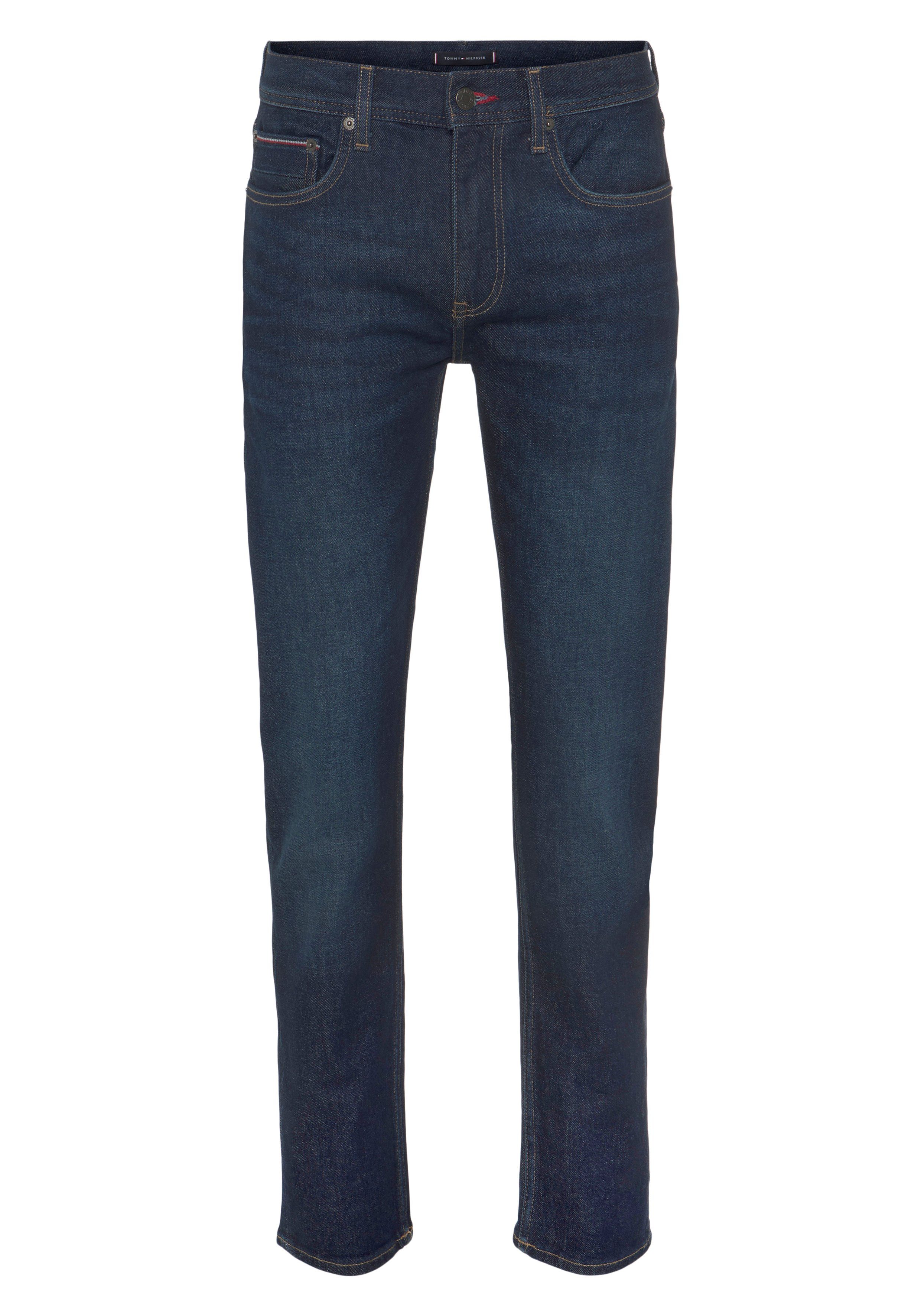 Straight-Jeans mit Hilfiger am DENTON hinteren Hilfiger Tommy Bundabschluss STR Tommy STRAIGHT CHARLES BLUE Leder-Batch