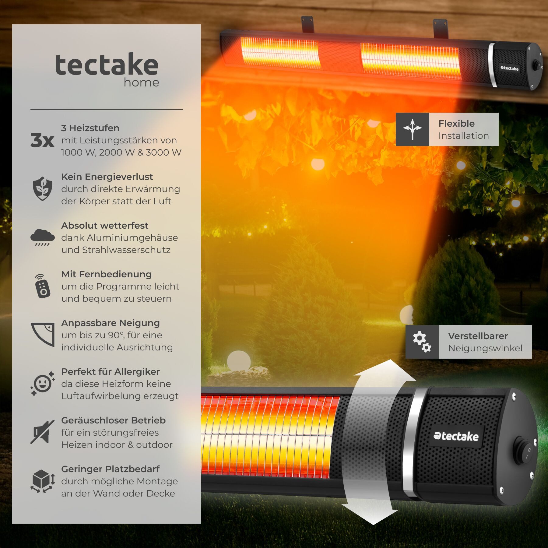 tectake Infrarotstrahler Infrarotheizstrahler, 3 Leistungsstufen, 1000, 200 günstig online kaufen