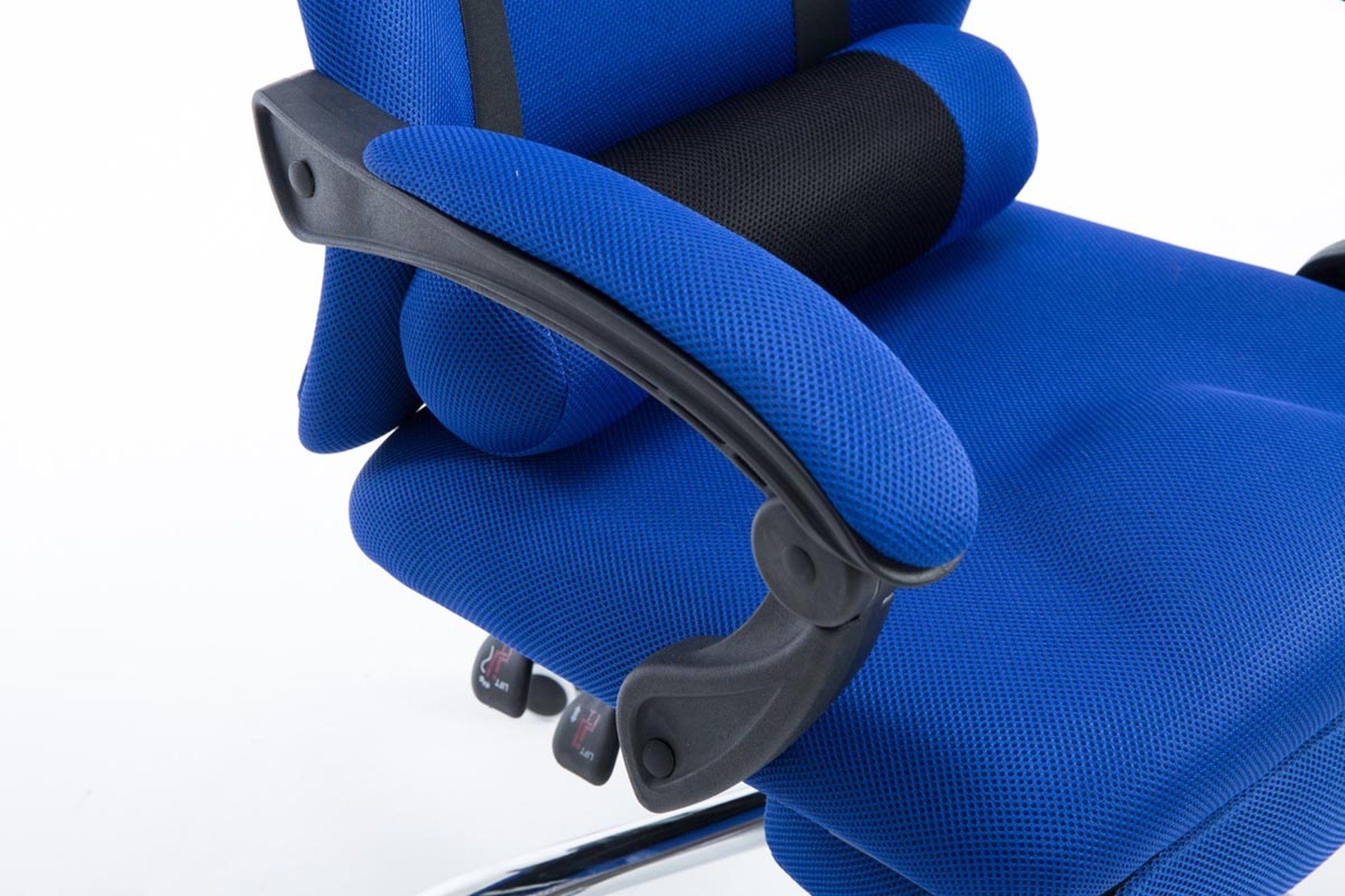 TPFLiving Bürostuhl mit (Schreibtischstuhl, Rückenlehne chrom - in Stoff blau Gestell: höhenverstellbar bequemer Netzoptik Konferenzstuhl), drehbar Metall Sitzfläche: Fellini Drehstuhl, - und 360° Chefsessel