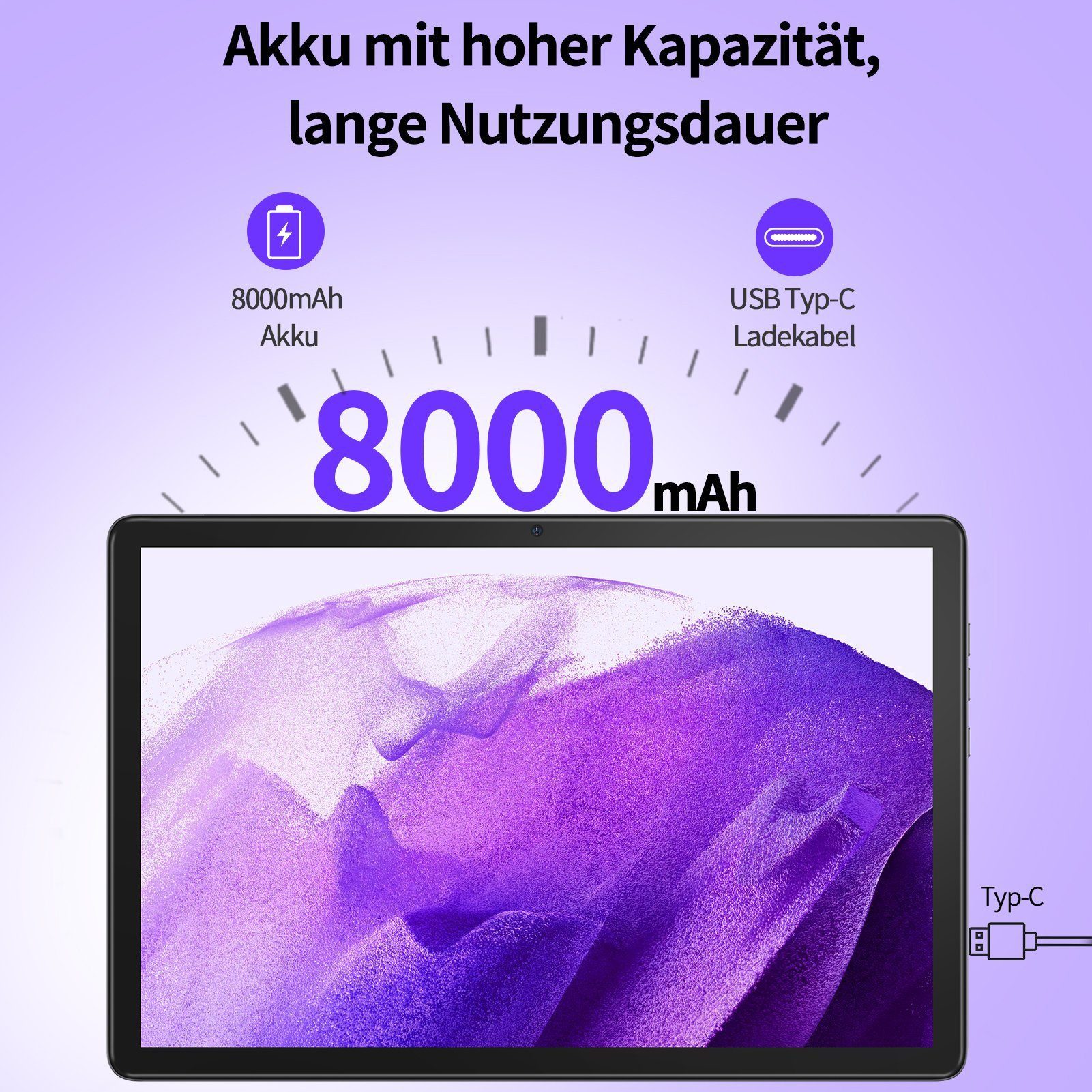 VASOUN TAB 13, grau, 8000mAh Akku, 5MP+13MP, BT 5.0 Tablet (10", Android 11, 2G(GSM), 3G(WCDMA), 4G(FDD/TDD), 4GB RAM, 128GB ROM, LCD-Display, Ultraflaches Desig)