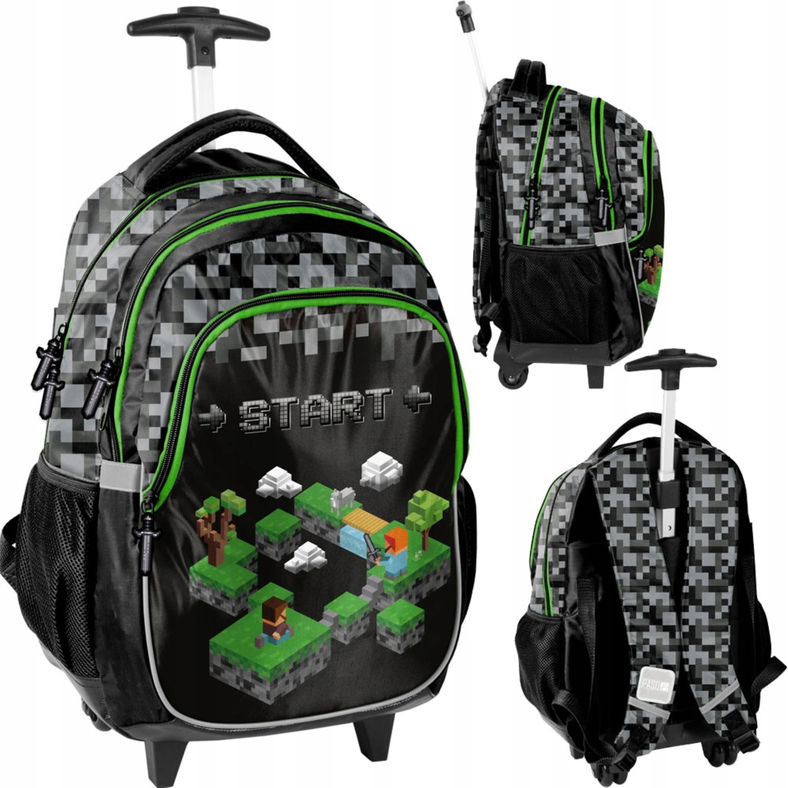 PASO Schulrucksack Schulrucksack mit Rollen für Jungen – Gaming Pixel Design, wasserfest