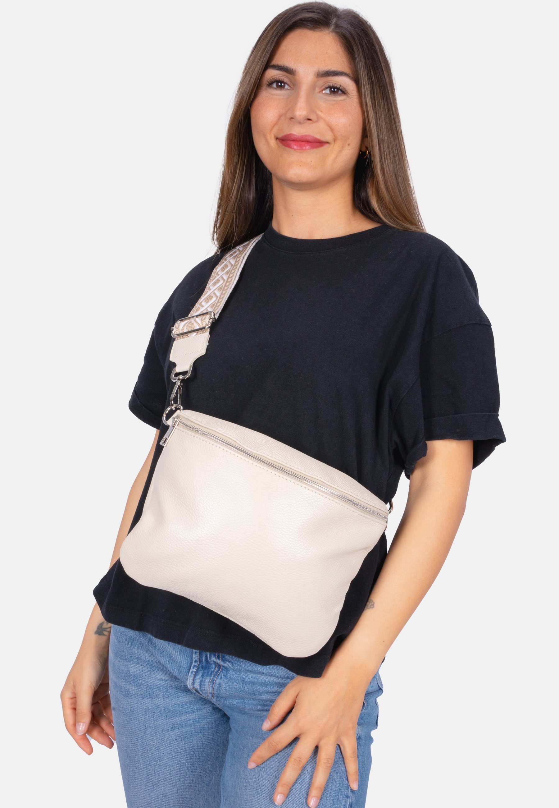 Seasons of April Schultertasche Crossbody Bag Rona, Große Damen Umhängetasche aus 100% Echtleder mit breitem Gurt