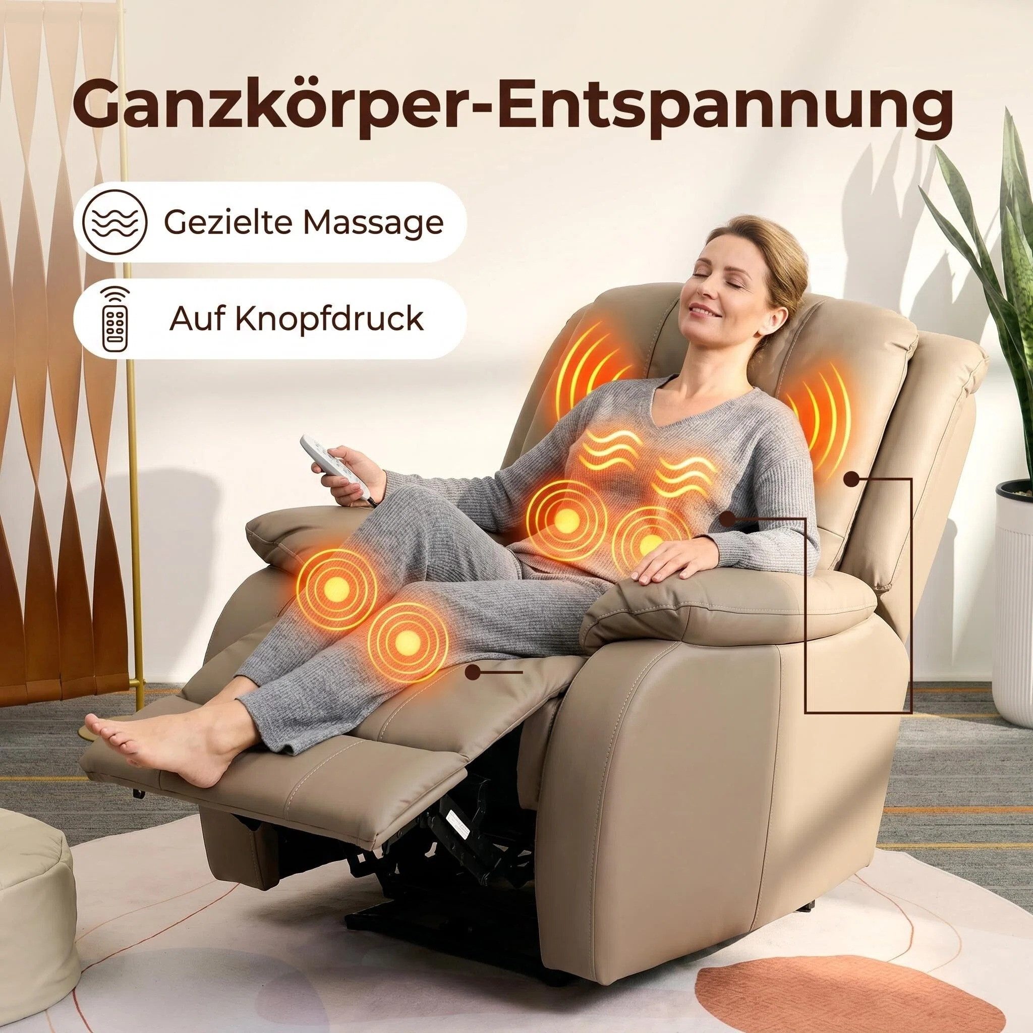 Happy Home Massagesessel Elektrischer Massagesessel mit Rücken- & Beinanhebung, 3D-Mechanismus – Bild 4 von 5
