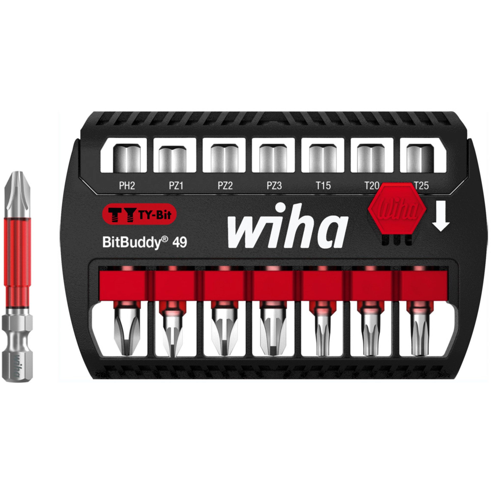 Bohrer- und Bitset Wiha Bit-Satz BitBuddy TY-Bits 49mm, 7-teilig, (PH