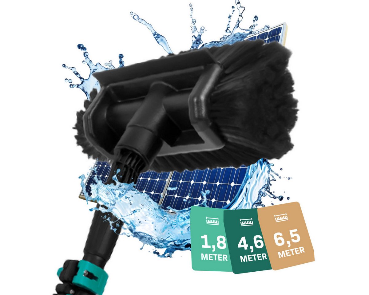 VONROC Reinigungsbürste Teleskop Waschbürste mit Teleskopstiel, Reinigung für Fenster, Terrassendach, Solaranlage, (Packung), Integrierter Wasserschlauch, Stufenlos verstellbar