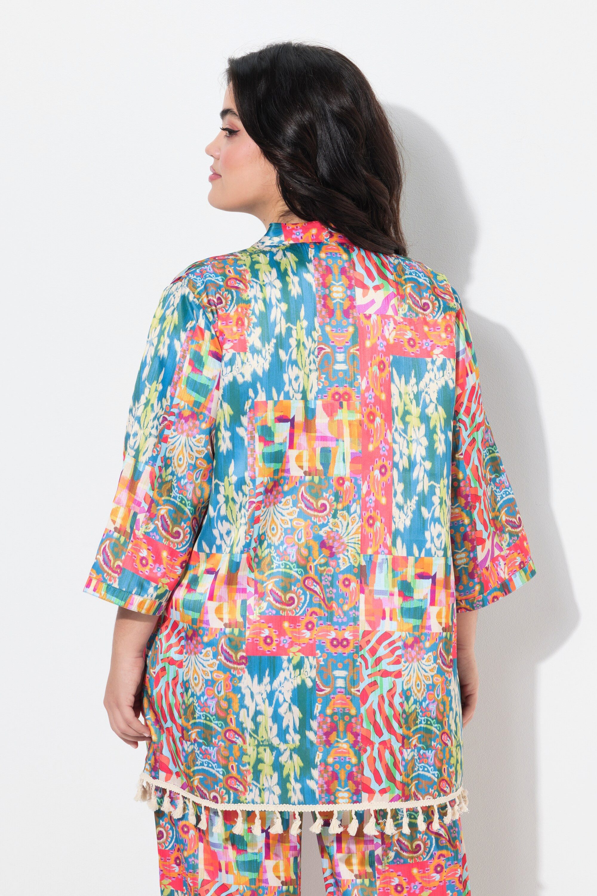 Angel of Style Longbluse Kimono Satin mit Alloverdruck Quasten-Zierbans