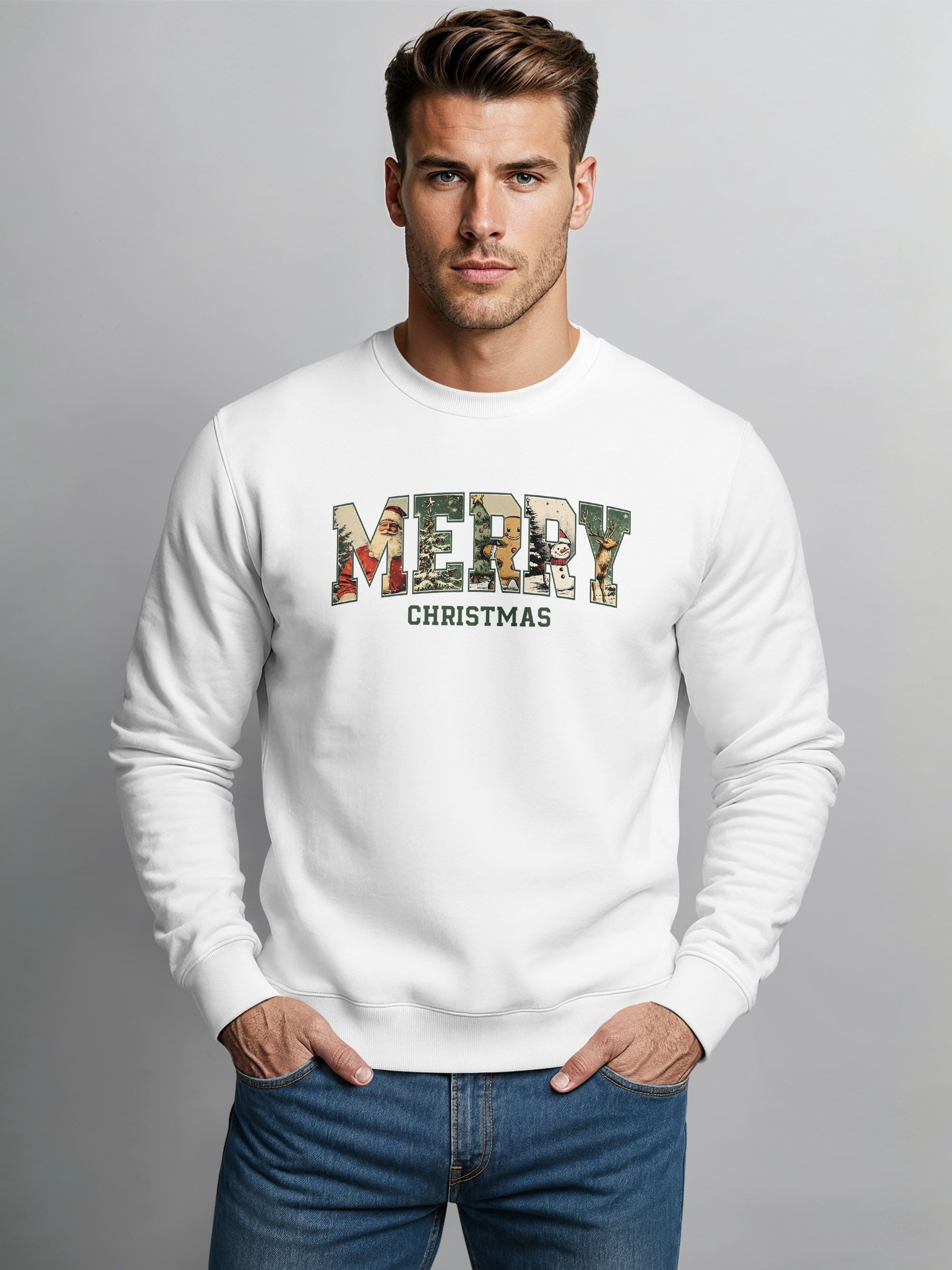 Neverless Sweatshirt Sweatshirt Herren Merry Christmas Weihnachstpullover College Style