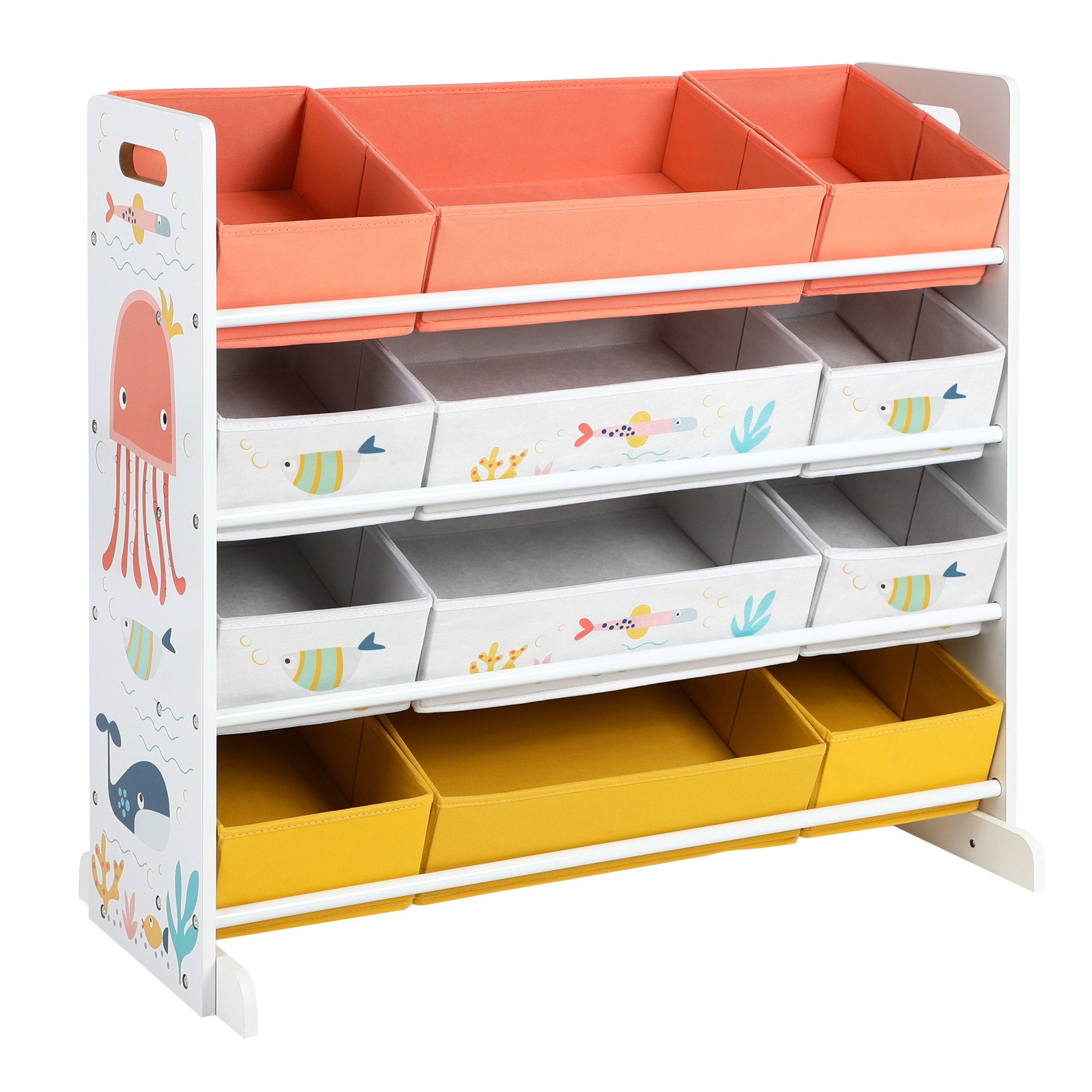 SONGMICS Spielzeugtruhe Kinderzimmerregal, mit 12 Stoffboxen günstig online kaufen
