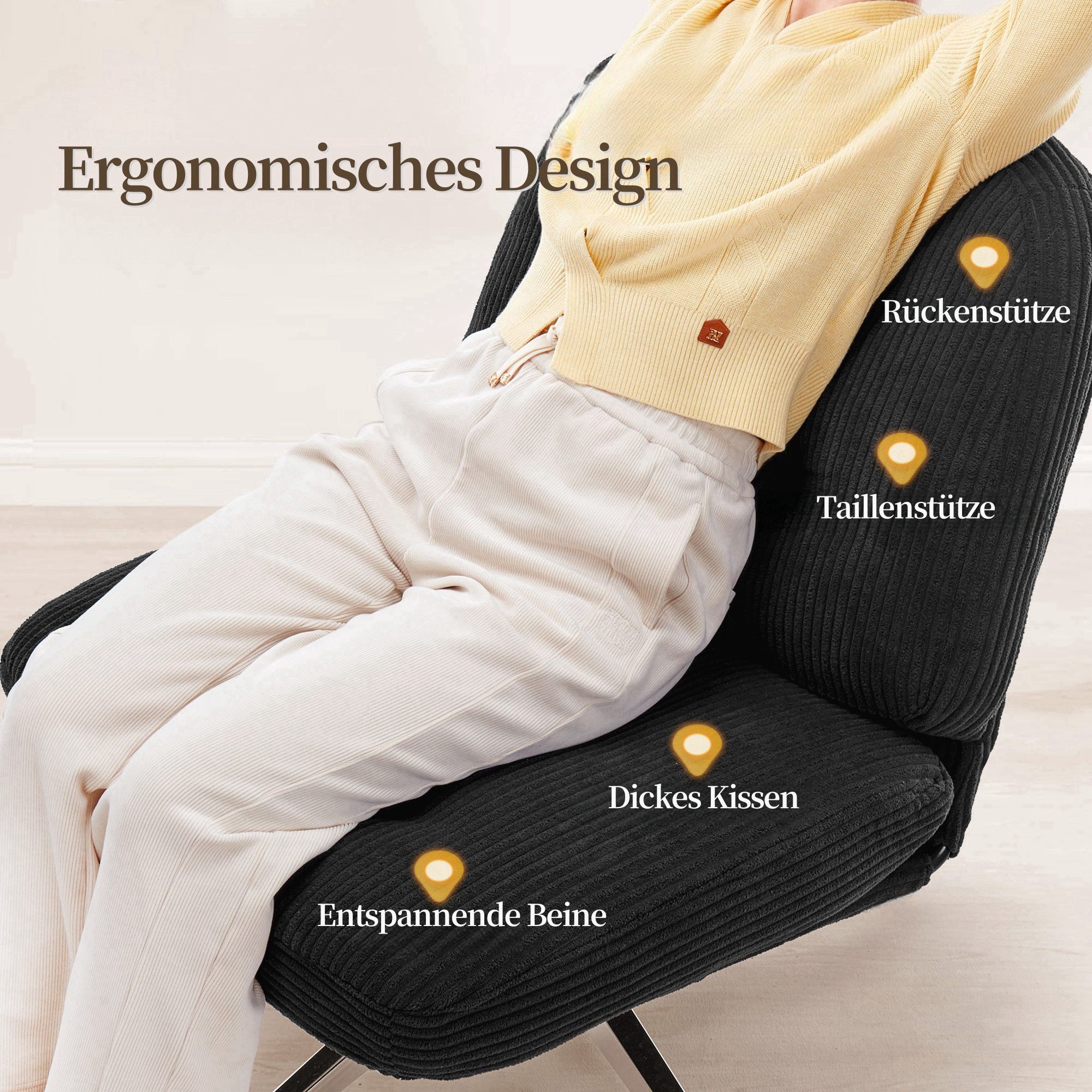 IWMH Chefsessel Dick Schreibtischstuhl mit Rollen, Cordstoff Bürostuhl ohne günstig online kaufen