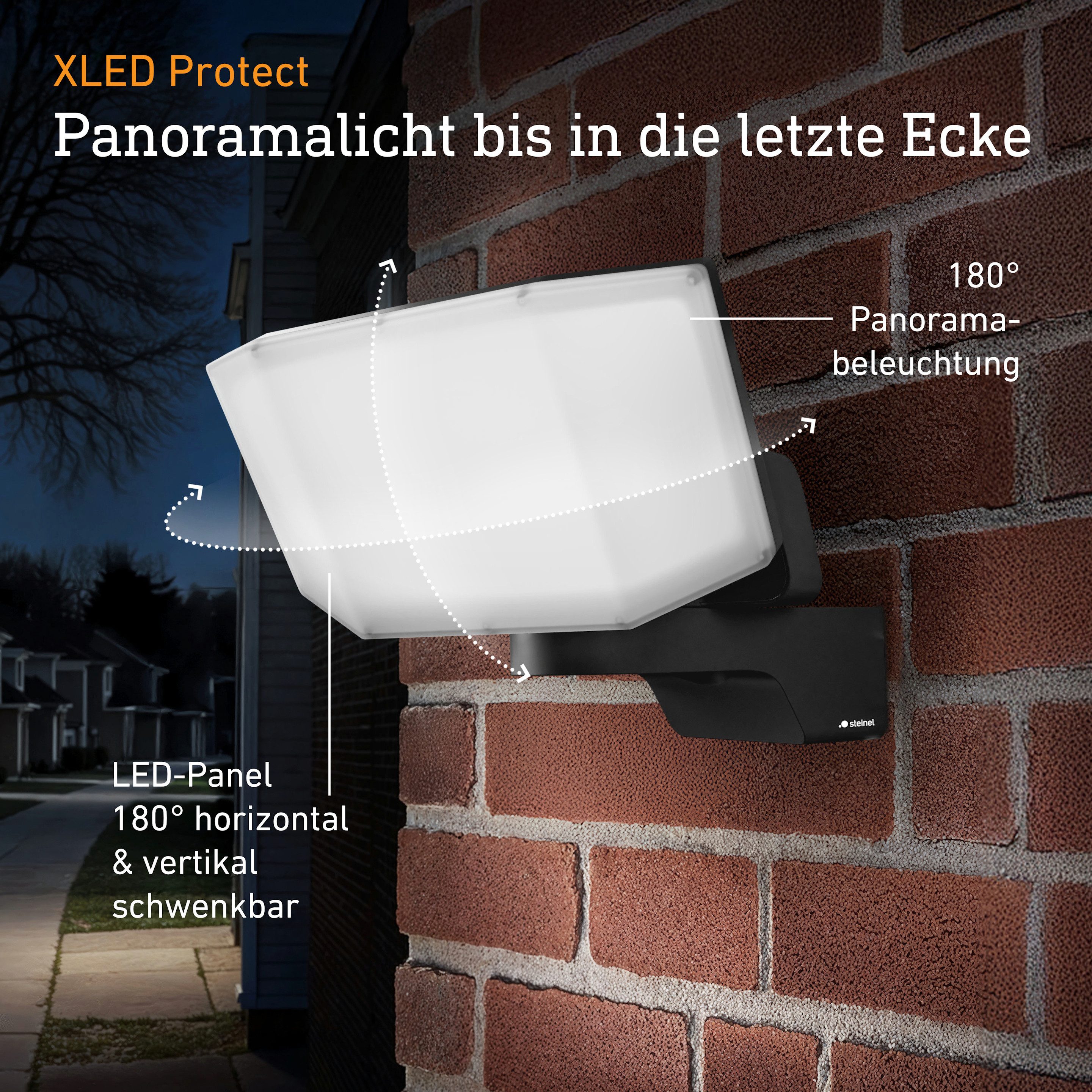 steinel LED Wandstrahler XLED Protect, ohne Bewegungsmelder, LED fest integriert, Warmweiß, LED Panel schwenkbar, 13.6 W, IP54